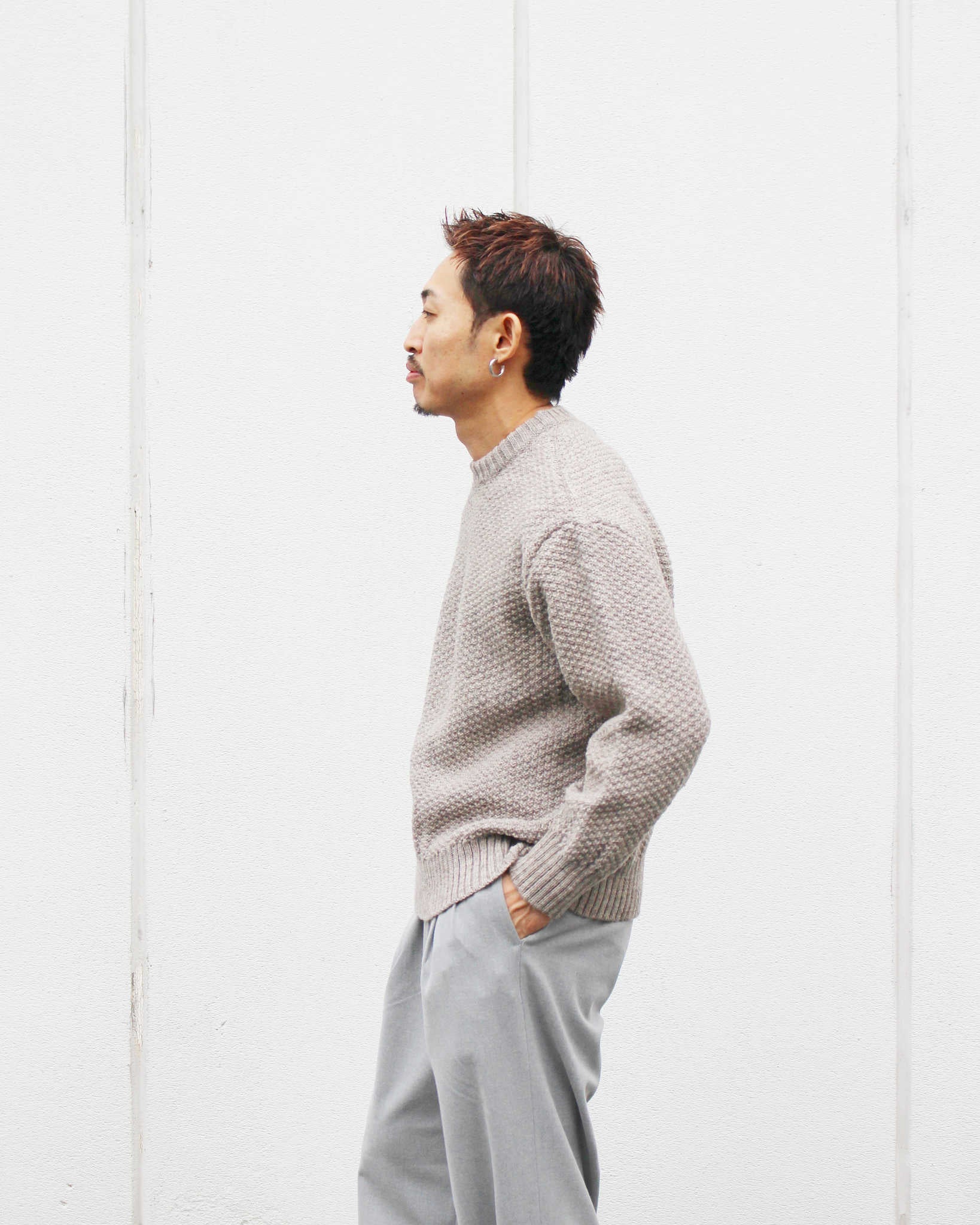 Kerry Woollen Mills ケリーウーレンミルズ / MOSS STITCH CREW NECK SWEATER RELAX モスステッチクルーネックセーター (OATMEAL オートミール)