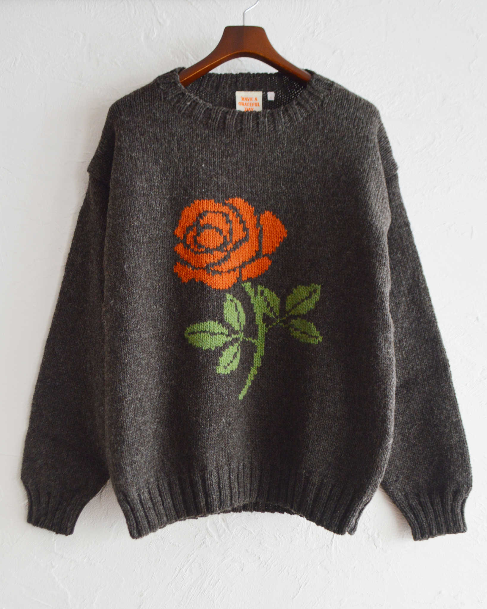 HAVE A GRATEFUL DAY ハブアグレイトフルデイ / ROSE KNIT CREW ローズニットクルー (BROWN ブラウン)