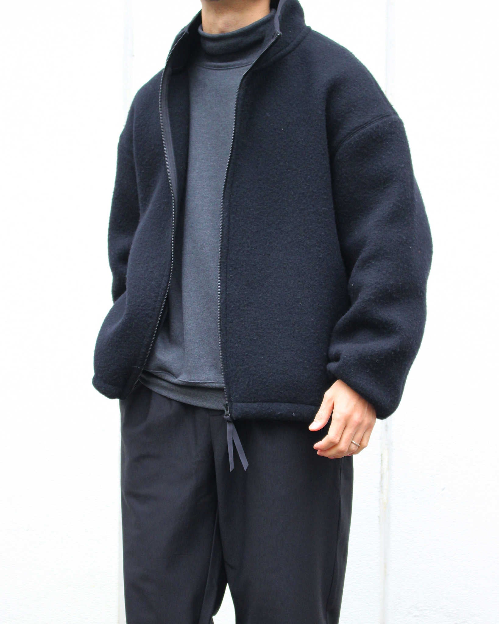 LAMOND ラモンド/ WOOL FLEECE BLOUSON ウールフリースブルゾン (BLACK ブラック)