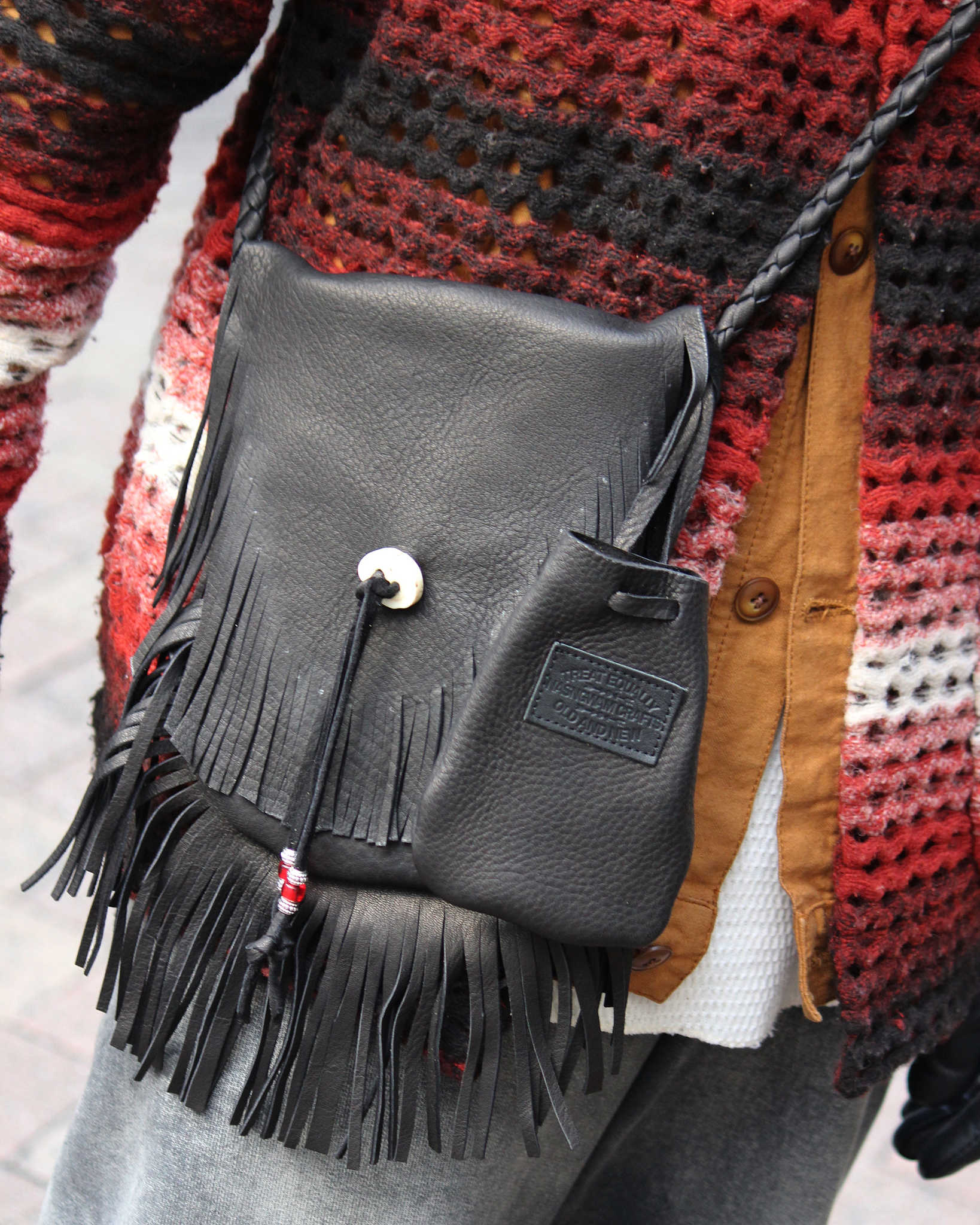 Nasngwam.×EARLYMORNING ナスングワム アーリーモーニング / DOUBLE FRINGE SHOULDER ダブルフリンジショルダー (BLACK ブラック)