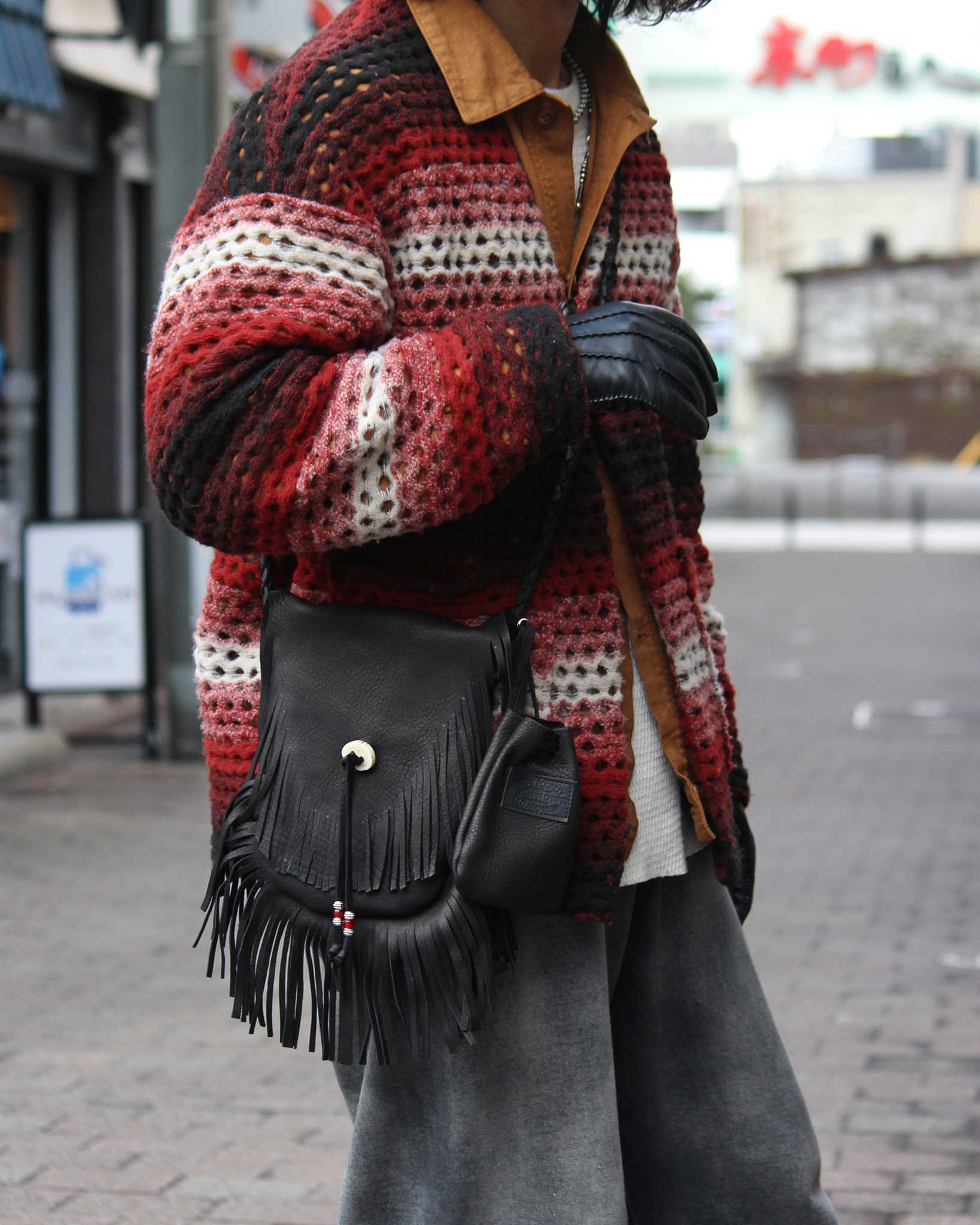 Nasngwam.×EARLYMORNING ナスングワム アーリーモーニング / DOUBLE FRINGE SHOULDER ダブルフリンジショルダー (BLACK ブラック)