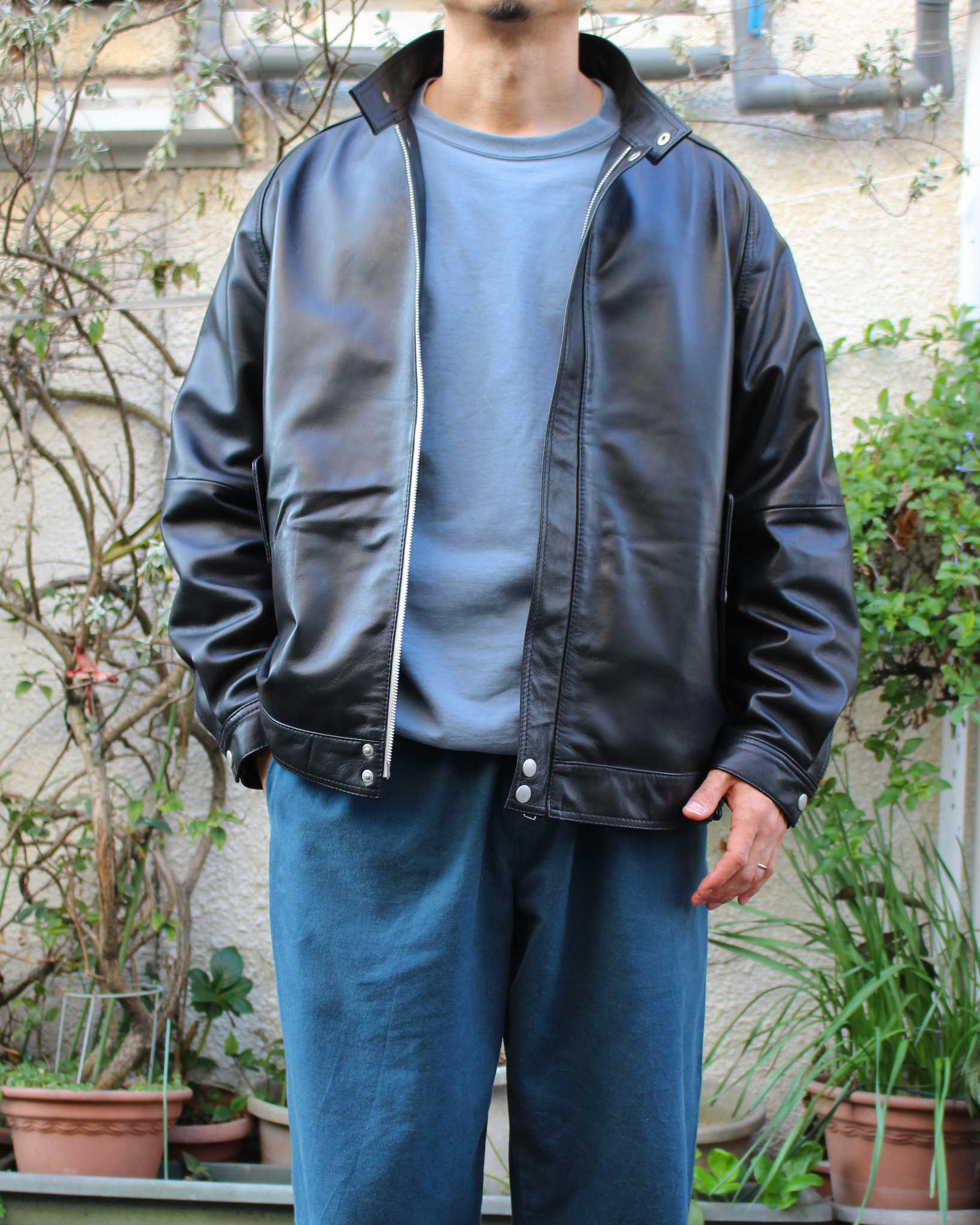 Nasngwam. ナスングワム / ATTRACT LEATHER JACKET アトラクトレザージャケット Msize (BLACK ブラック)