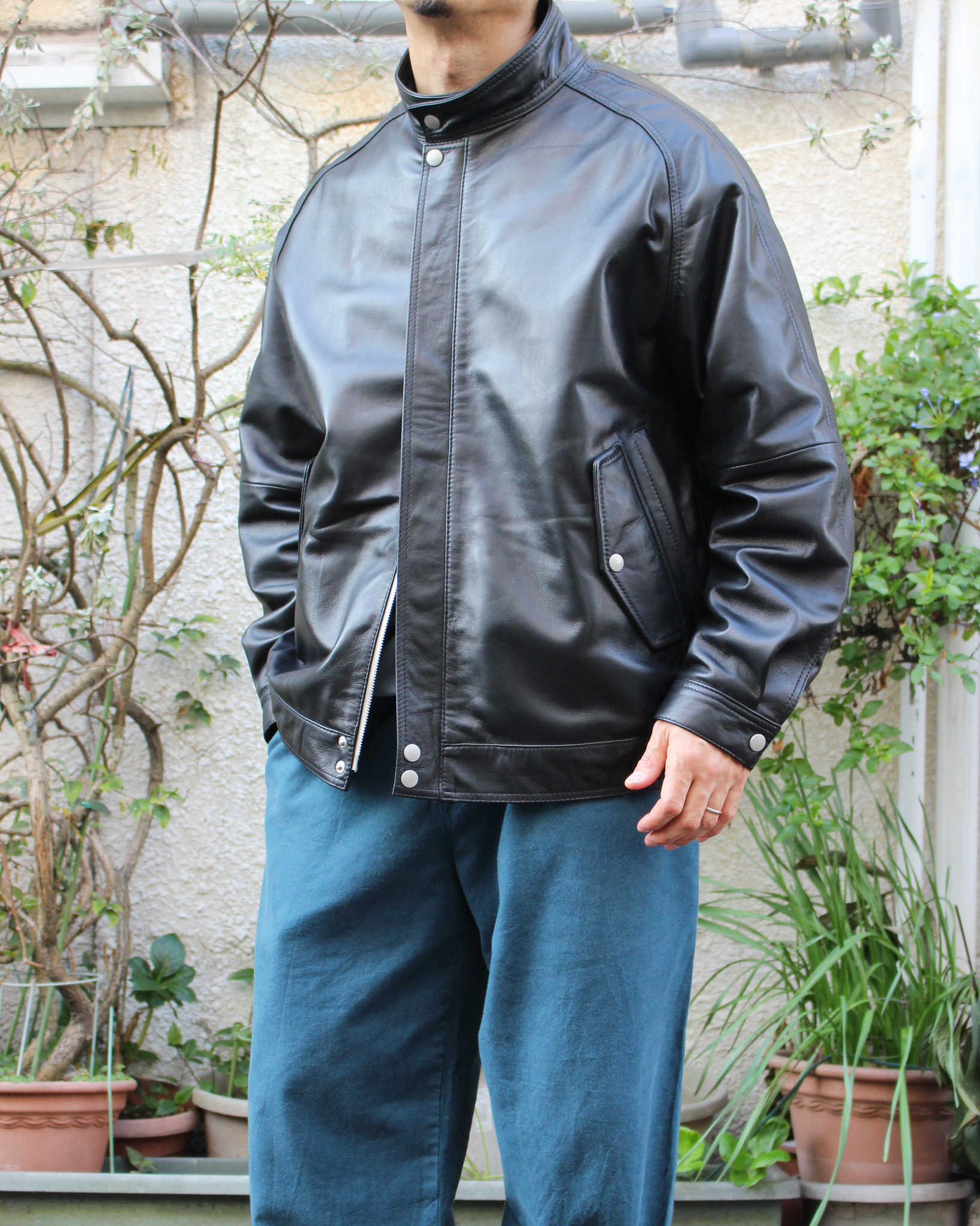 Nasngwam. ナスングワム / ATTRACT LEATHER JACKET アトラクトレザージャケット Msize (BLACK ブラック)
