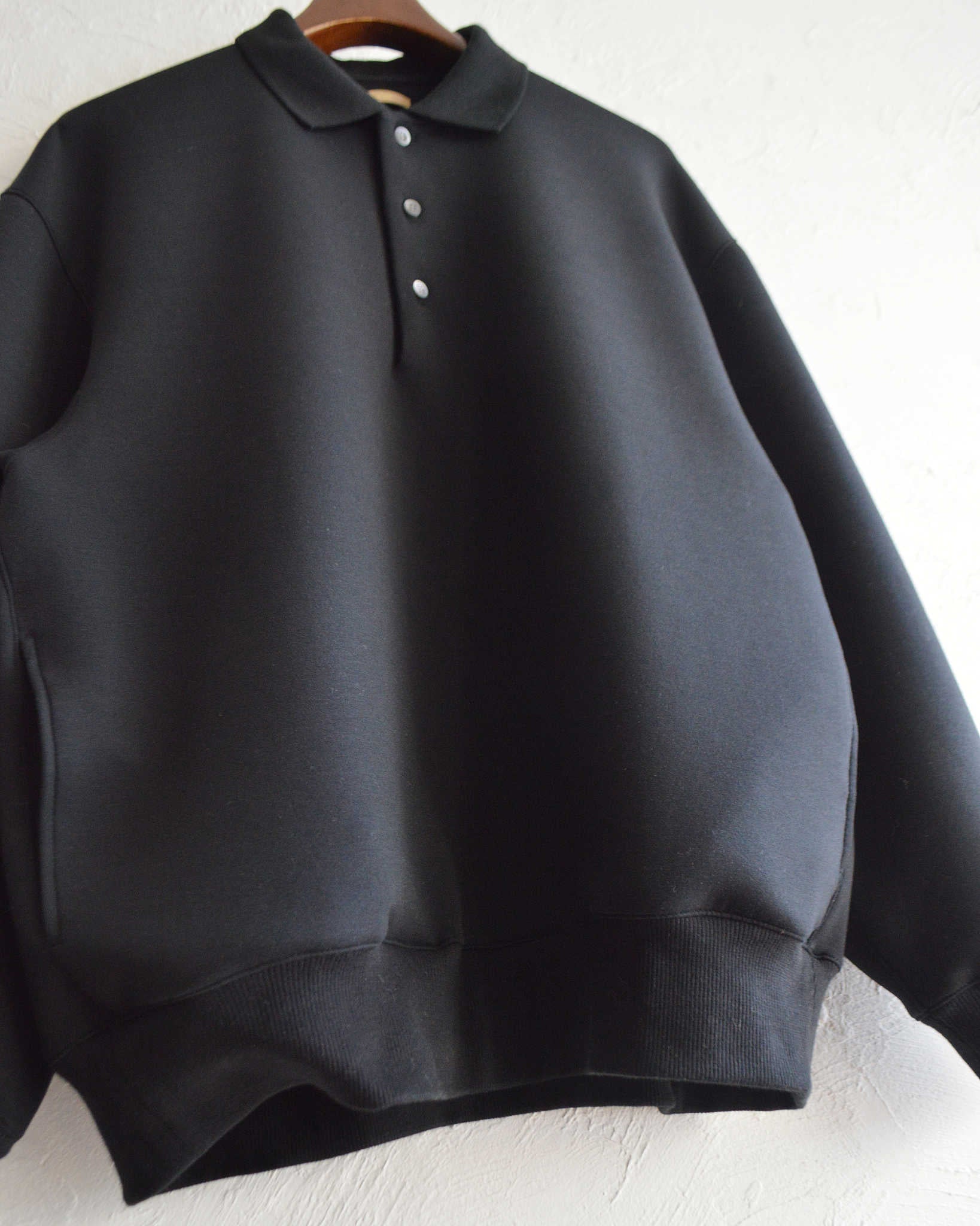 LAMOND ラモンド / DOUBLE AIR KNIT POLO SHIRTS ダブルエアニットポロシャツ (BLACK ブラック)