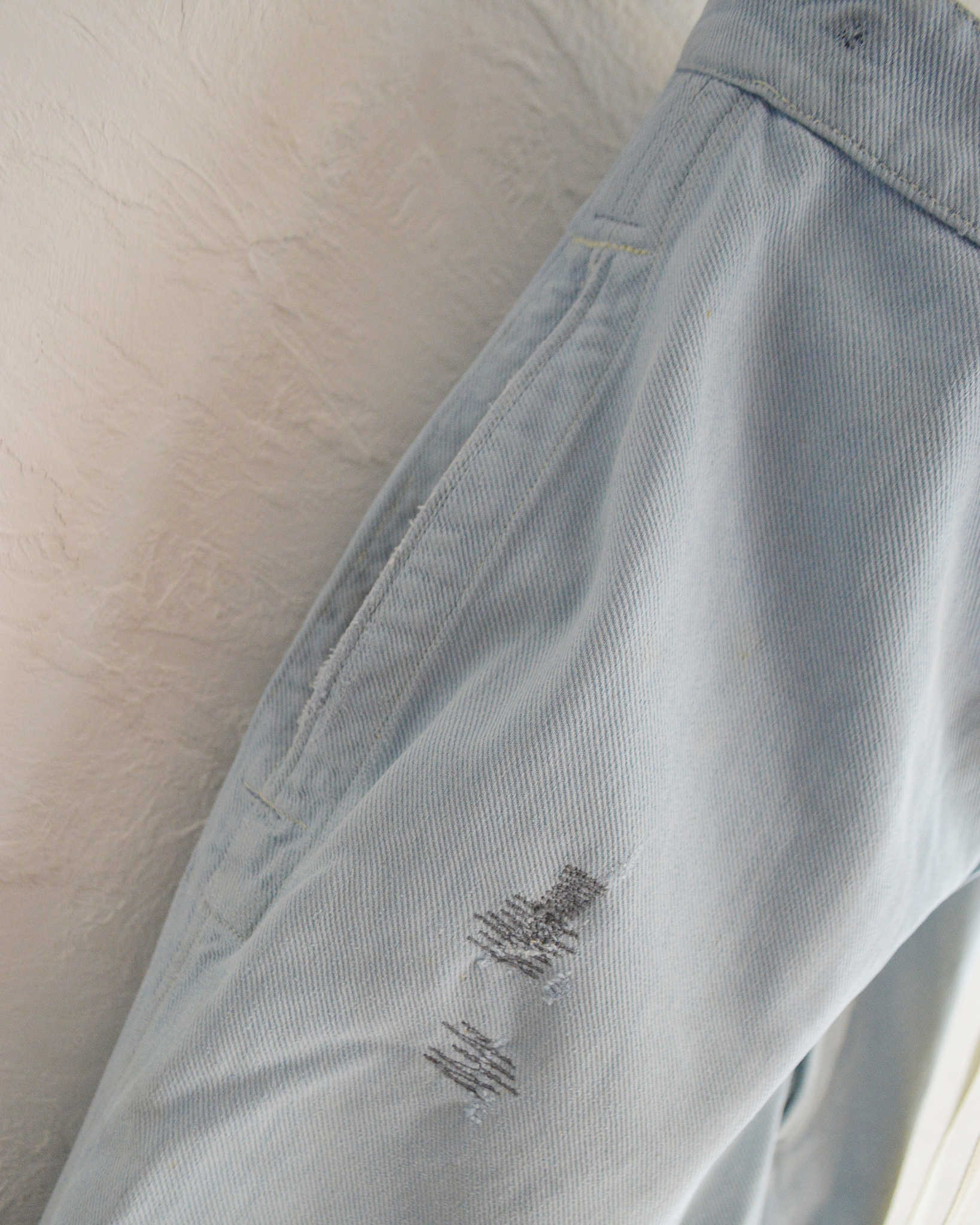 1950'S SWISS MILITARY DENIM TROUSERS REMAKE SUPER BLEACH & WAIST CORD+POCKET　スイスミリタリーデニムトラウザーズスーパーブリーチウエストコードプラスポケット