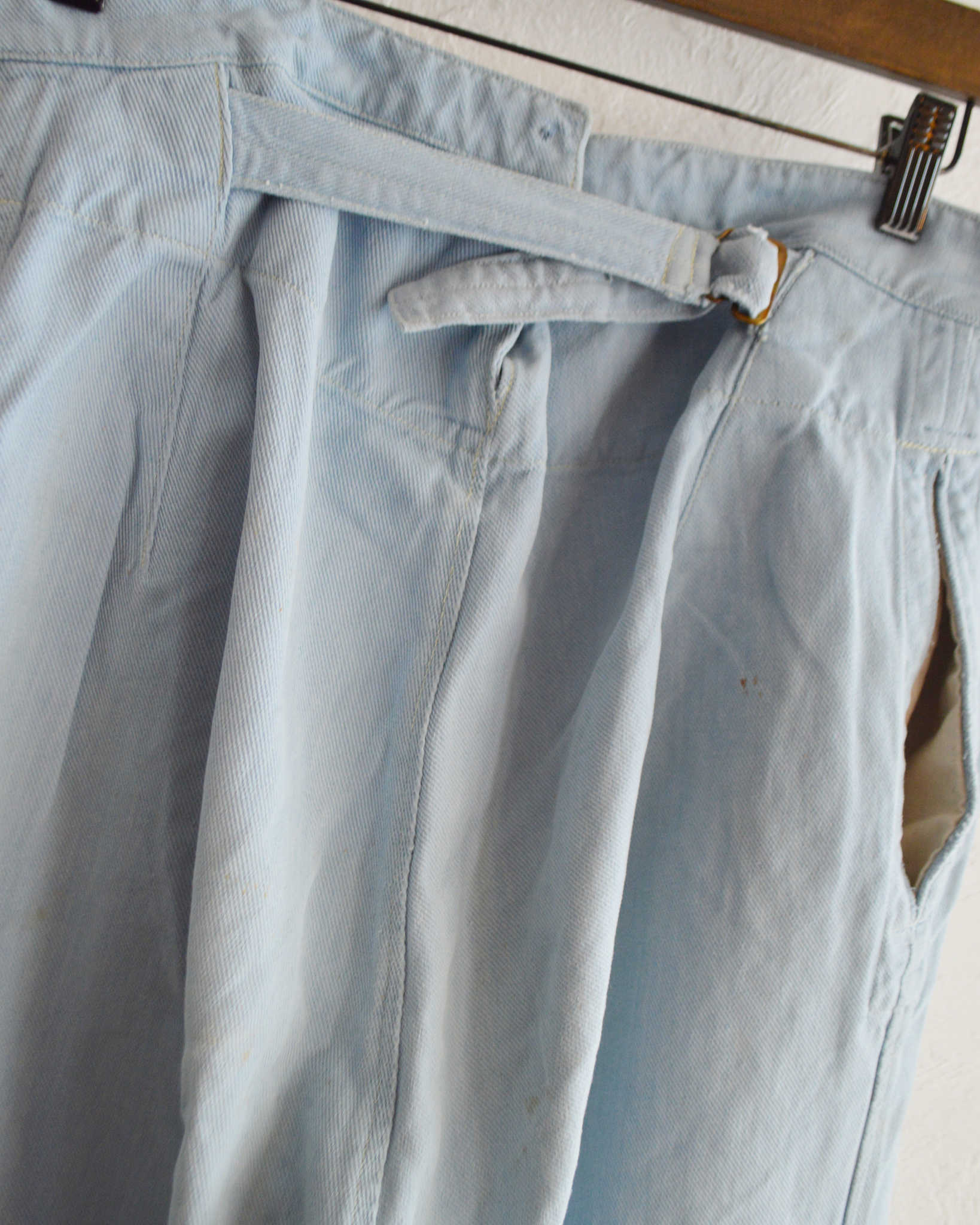 1950'S SWISS MILITARY DENIM TROUSERS REMAKE SUPER BLEACH & WAIST CORD+POCKET　スイスミリタリーデニムトラウザーズスーパーブリーチウエストコードプラスポケット
