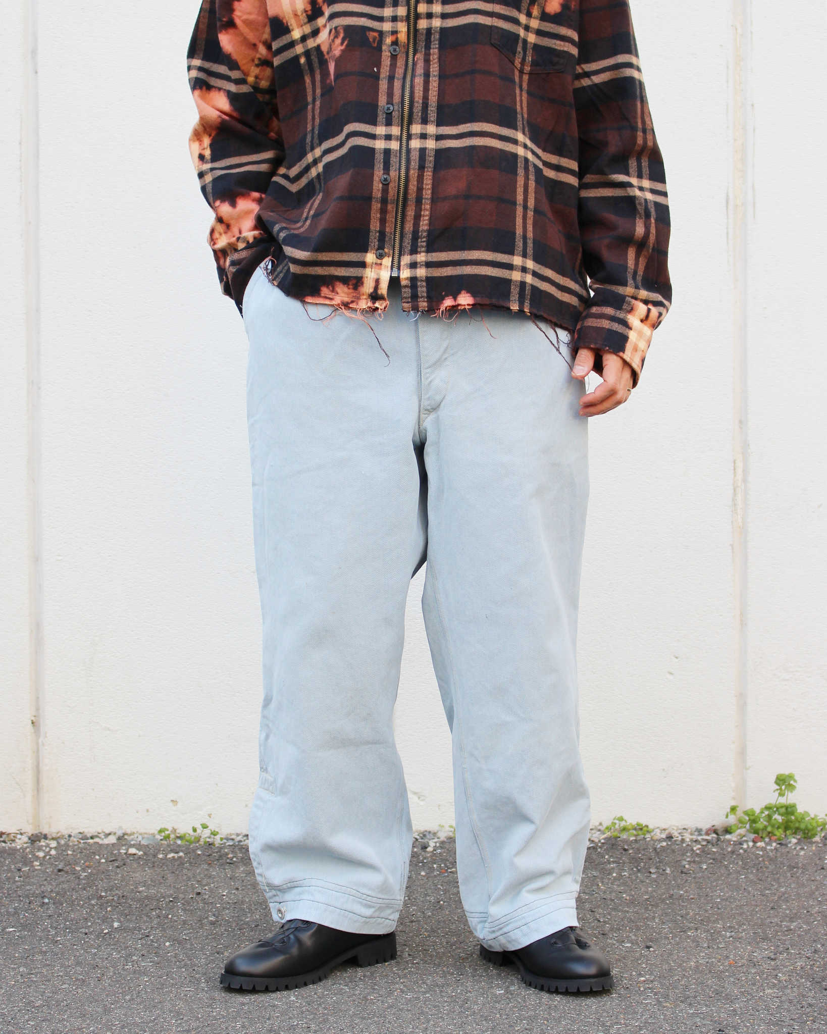 1950'S SWISS MILITARY DENIM TROUSERS REMAKE SUPER BLEACH & WAIST CORD+POCKET　スイスミリタリーデニムトラウザーズスーパーブリーチウエストコードプラスポケット