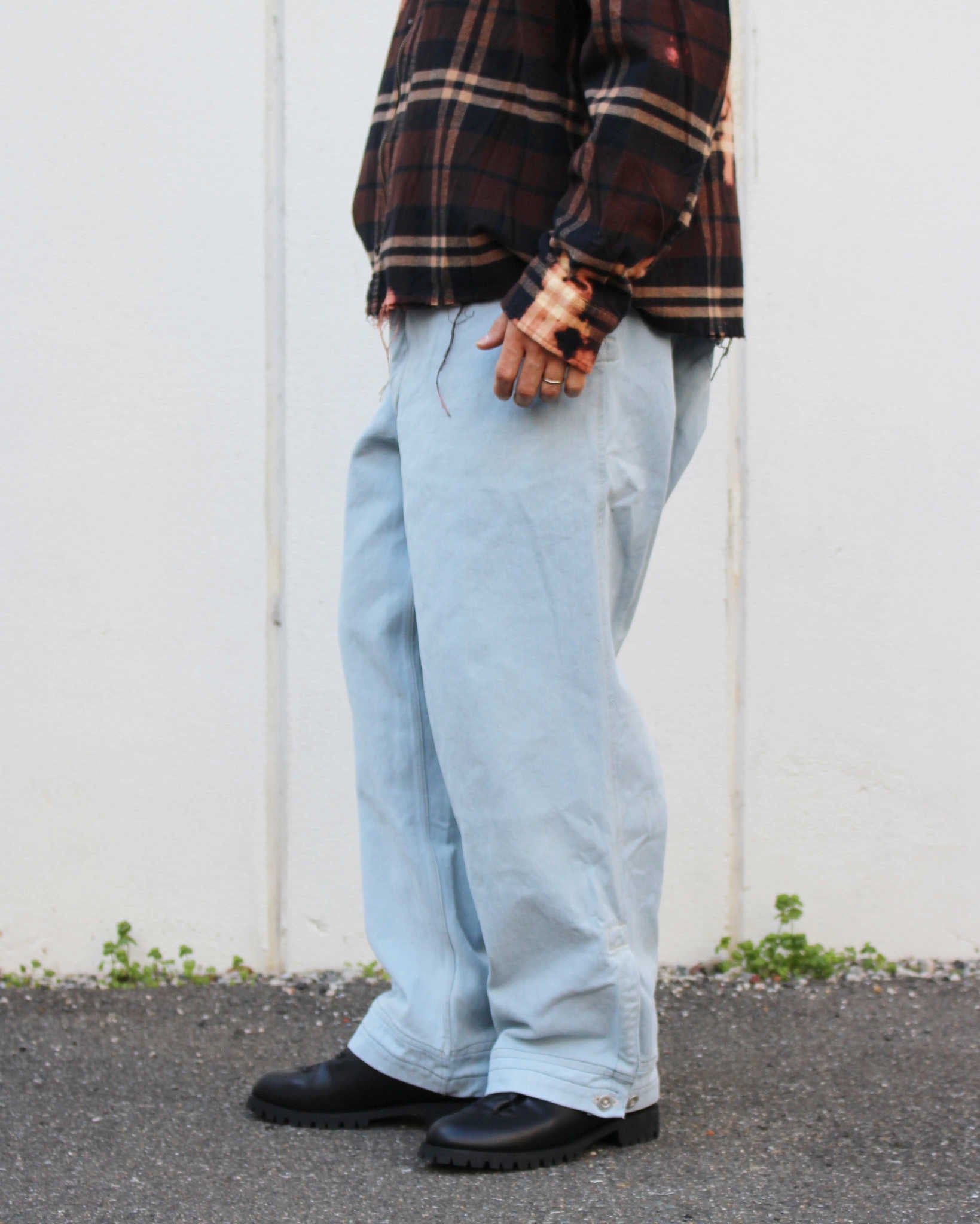 1950'S SWISS MILITARY DENIM TROUSERS REMAKE SUPER BLEACH & WAIST CORD+POCKET　スイスミリタリーデニムトラウザーズスーパーブリーチウエストコードプラスポケット