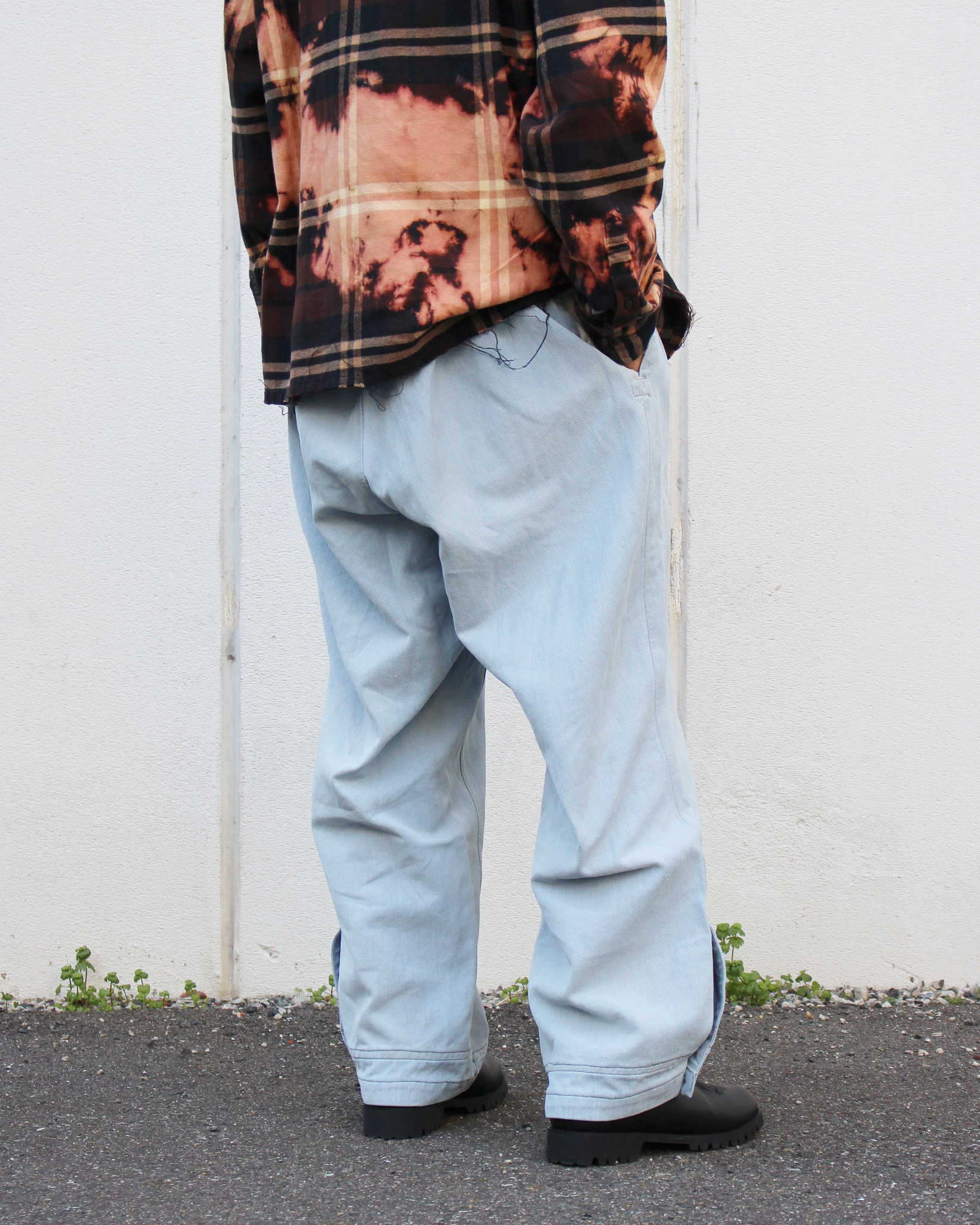 1950'S SWISS MILITARY DENIM TROUSERS REMAKE SUPER BLEACH & WAIST CORD+POCKET　スイスミリタリーデニムトラウザーズスーパーブリーチウエストコードプラスポケット