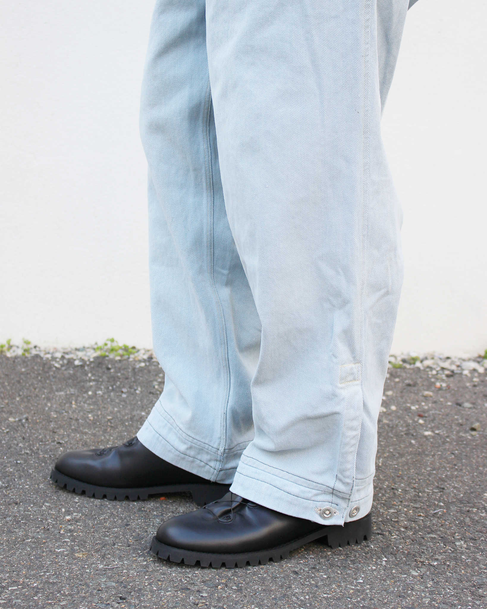 1950'S SWISS MILITARY DENIM TROUSERS REMAKE SUPER BLEACH & WAIST CORD+POCKET　スイスミリタリーデニムトラウザーズスーパーブリーチウエストコードプラスポケット