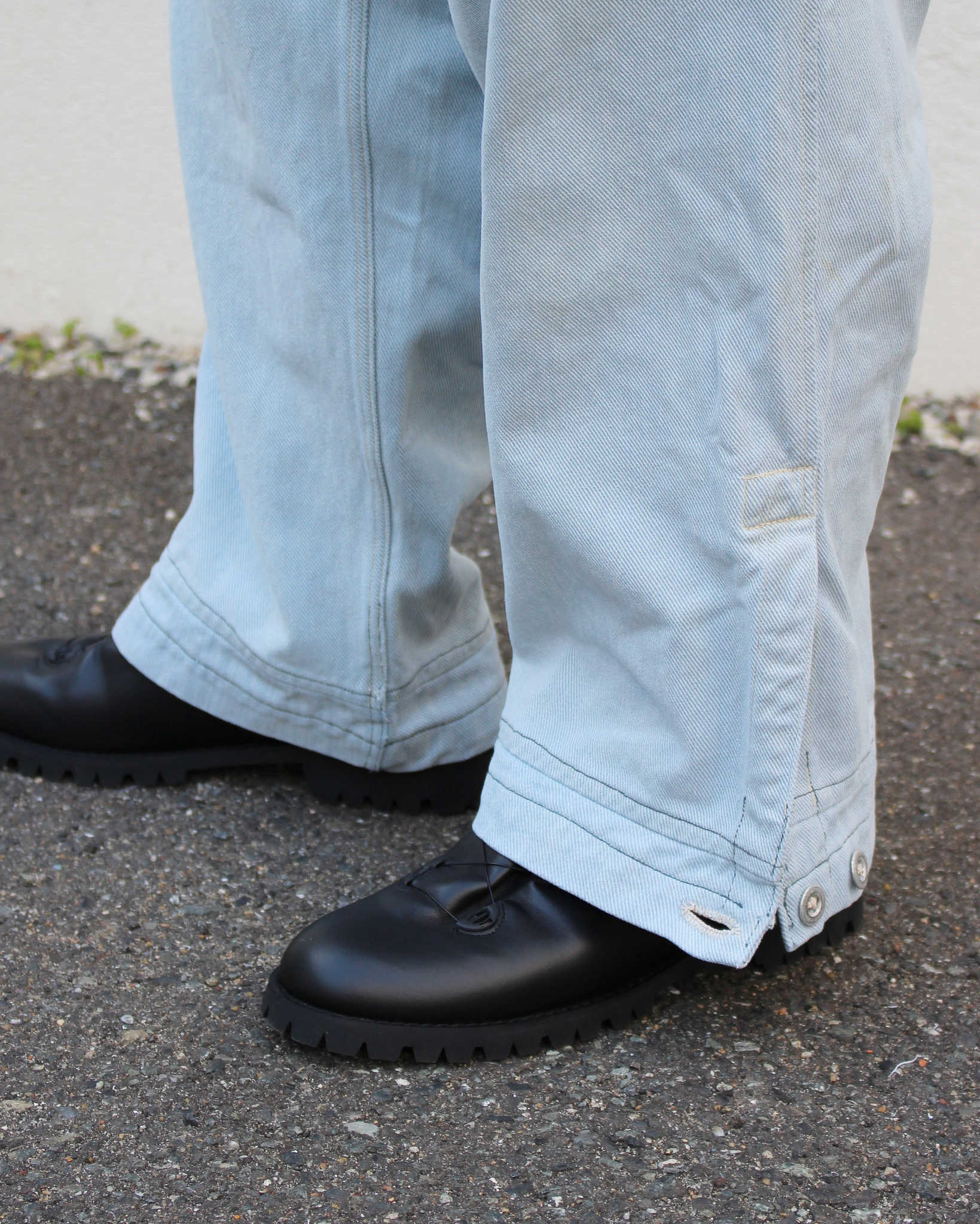 1950'S SWISS MILITARY DENIM TROUSERS REMAKE SUPER BLEACH & WAIST CORD+POCKET　スイスミリタリーデニムトラウザーズスーパーブリーチウエストコードプラスポケット