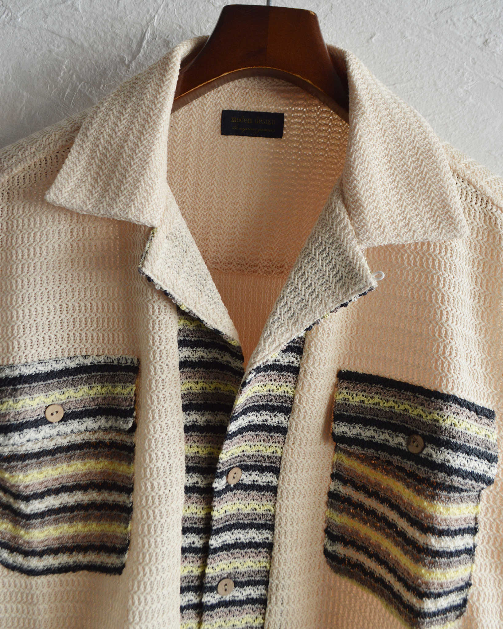 modemdesign モデムデザイン / PATTERN CROCHET L/S SHIRTパターンクロシェロングスリーブシャツ (IVORY アイボリー)