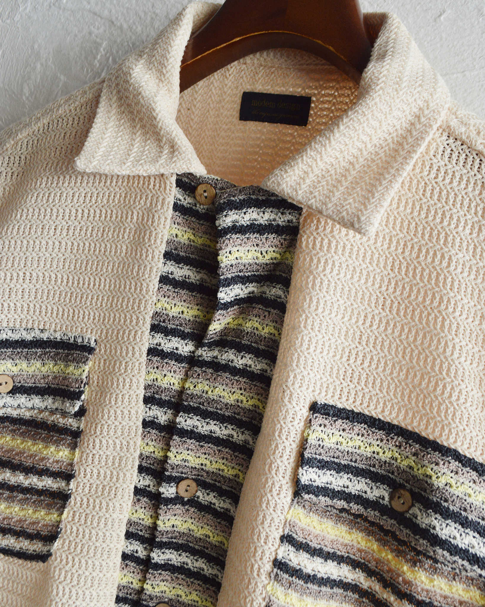 modemdesign モデムデザイン / PATTERN CROCHET L/S SHIRTパターンクロシェロングスリーブシャツ (IVORY アイボリー)