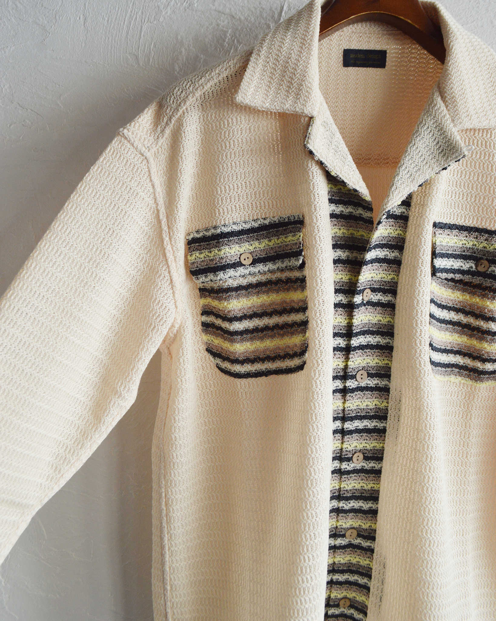 modemdesign モデムデザイン / PATTERN CROCHET L/S SHIRTパターンクロシェロングスリーブシャツ (IVORY アイボリー)