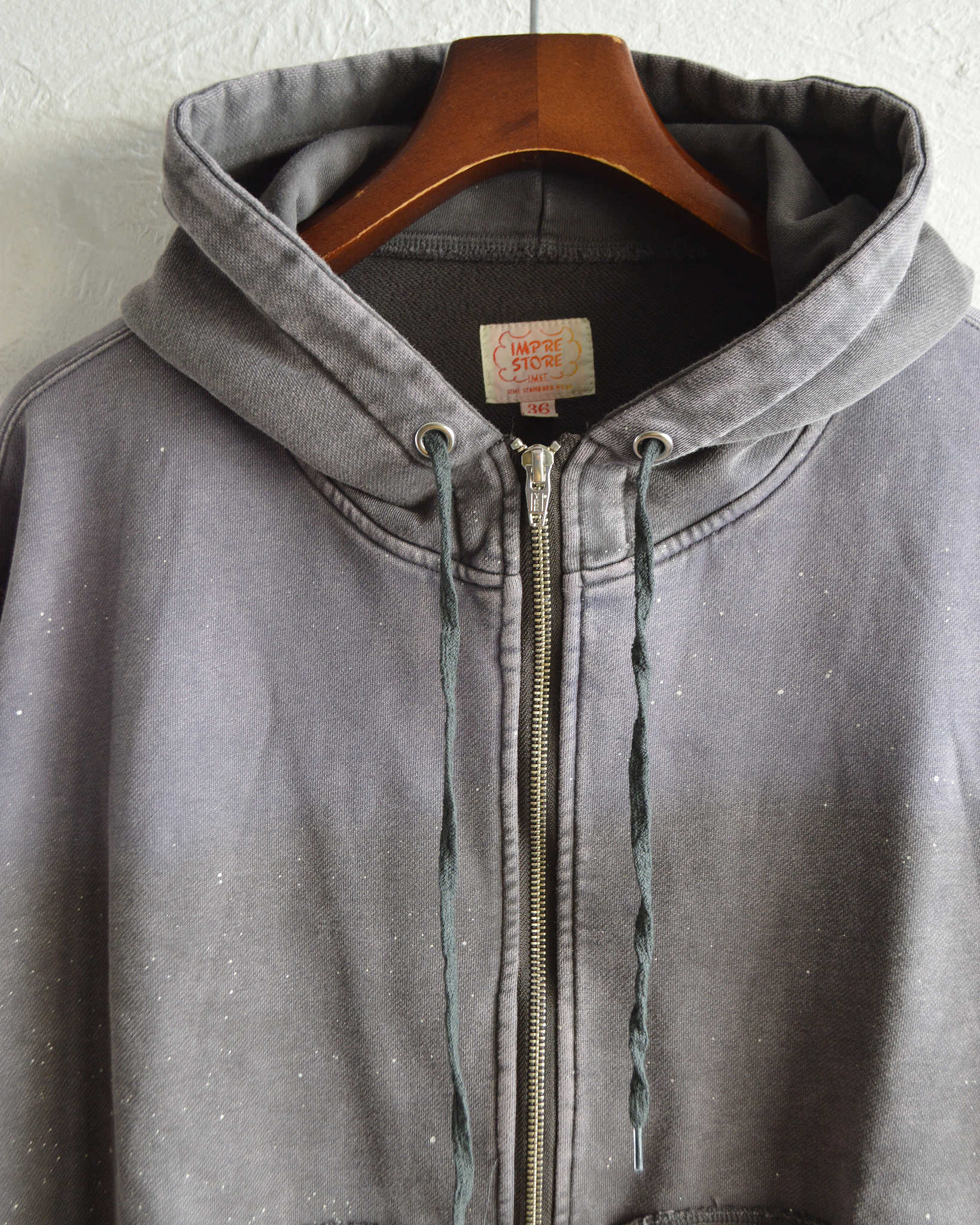 IMPRESTORE インプレストア / Thompson-paint splattered トンプソンペイントスプラッタード| Zip hoodie separate pocket ジップフーディーセパレートポケット (faded Gray Purple グレーパープル)