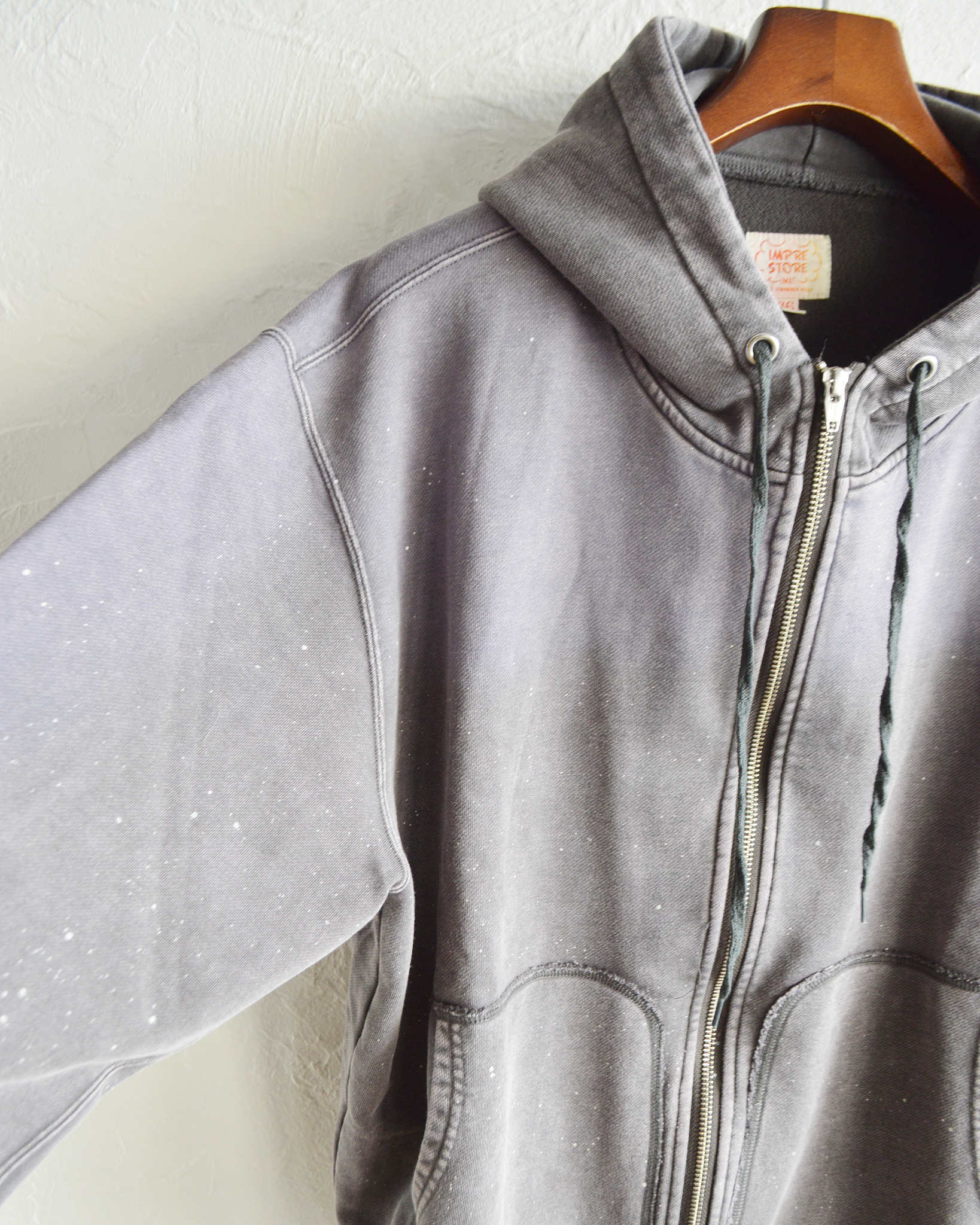 IMPRESTORE インプレストア / Thompson-paint splattered トンプソンペイントスプラッタード| Zip hoodie separate pocket ジップフーディーセパレートポケット (faded Gray Purple グレーパープル)