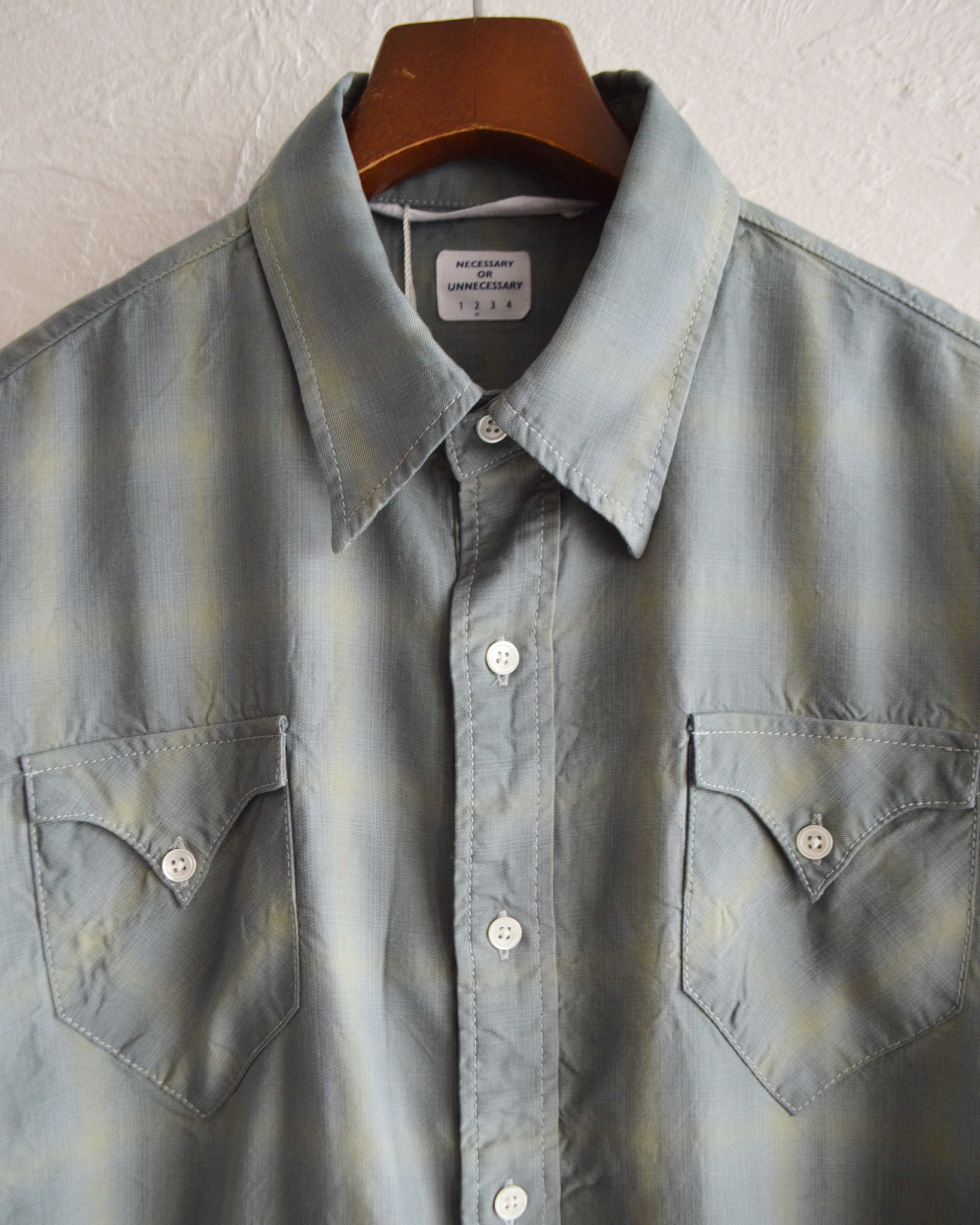 NECESSARY or UNNECESSARY ネセサリーオアアンネセサリー N.O.UN ナウン / WESTERN SHIRT ウエスタンシャツ (SAGE-CHECK セージチェック)