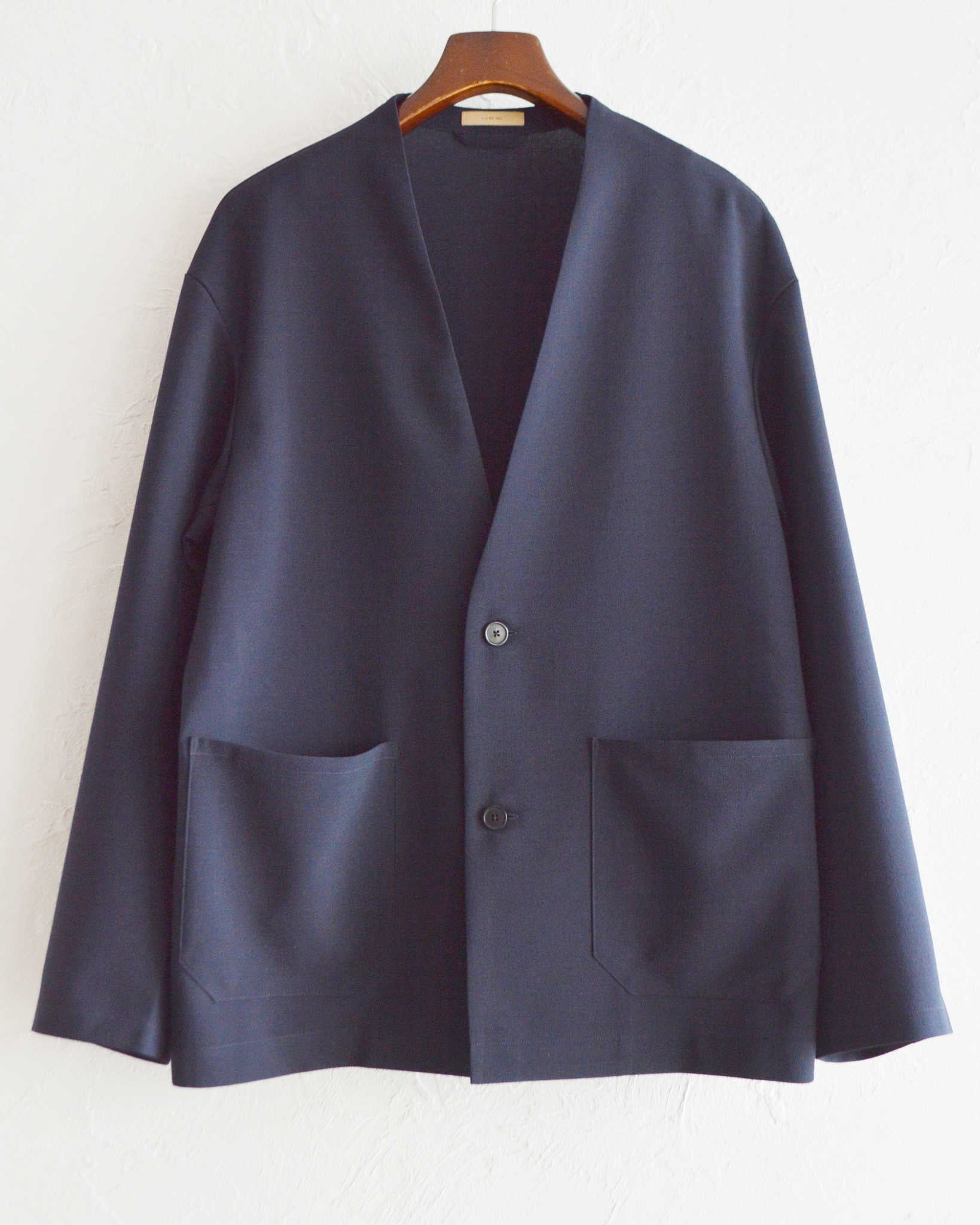 LAMOND ラモンド / NO-COLLAR SHARI JACKET ノーカラーシャリジャケット (NAVY BLACK ネイビーブラック)