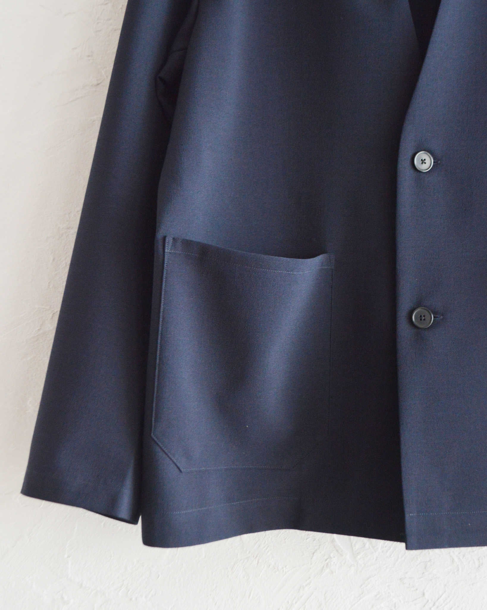 LAMOND ラモンド / NO-COLLAR SHARI JACKET ノーカラーシャリジャケット (NAVY BLACK ネイビーブラック)