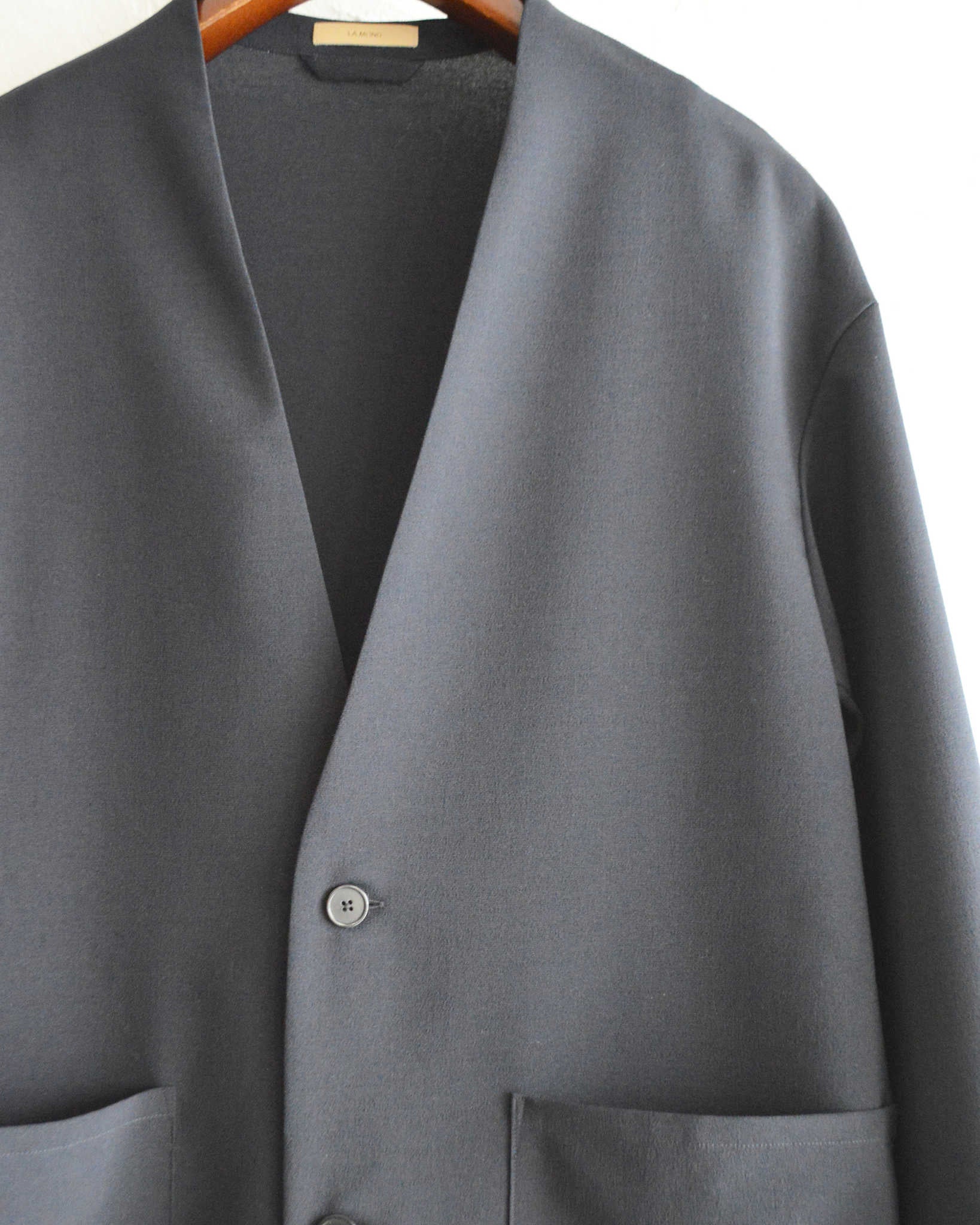 LAMOND ラモンド / NO-COLLAR SHARI JACKET ノーカラーシャリジャケット (NAVY BLACK ネイビーブラック)
