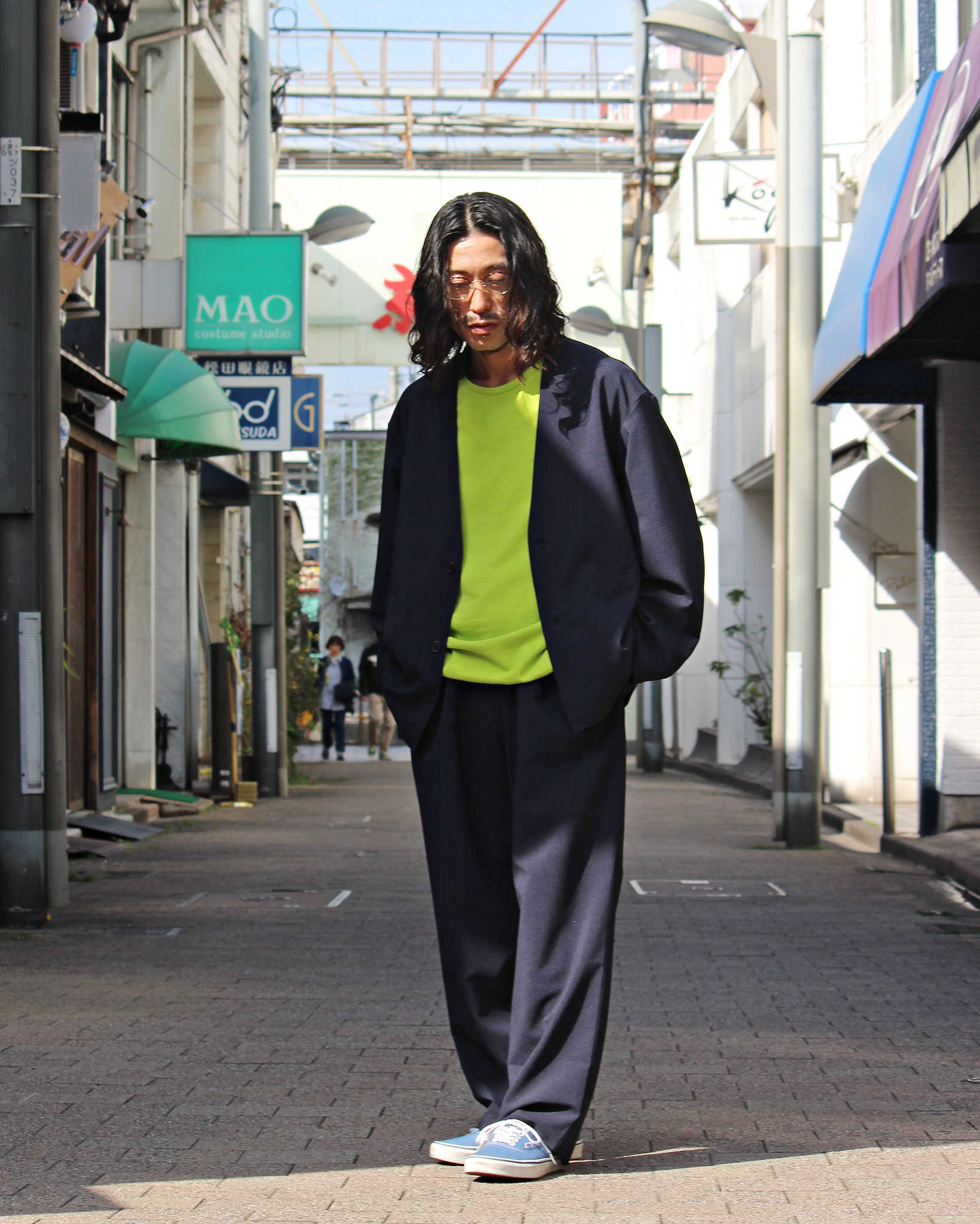 LAMOND ラモンド / NO-COLLAR SHARI JACKET ノーカラーシャリジャケット (NAVY BLACK ネイビーブラック)