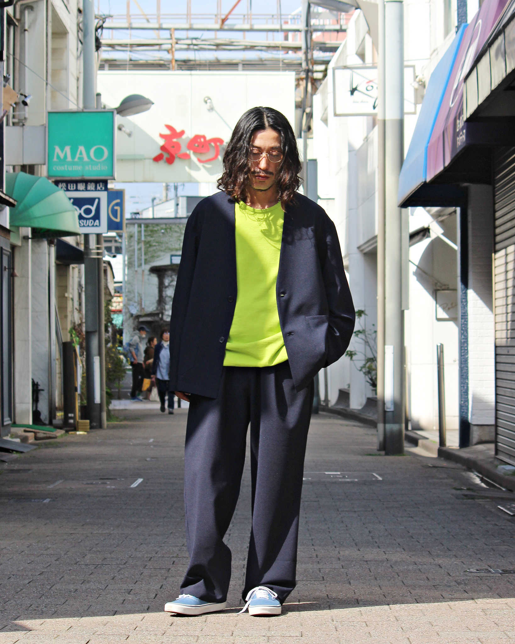 LAMOND ラモンド / NO-COLLAR SHARI JACKET ノーカラーシャリジャケット (NAVY BLACK ネイビーブラック)