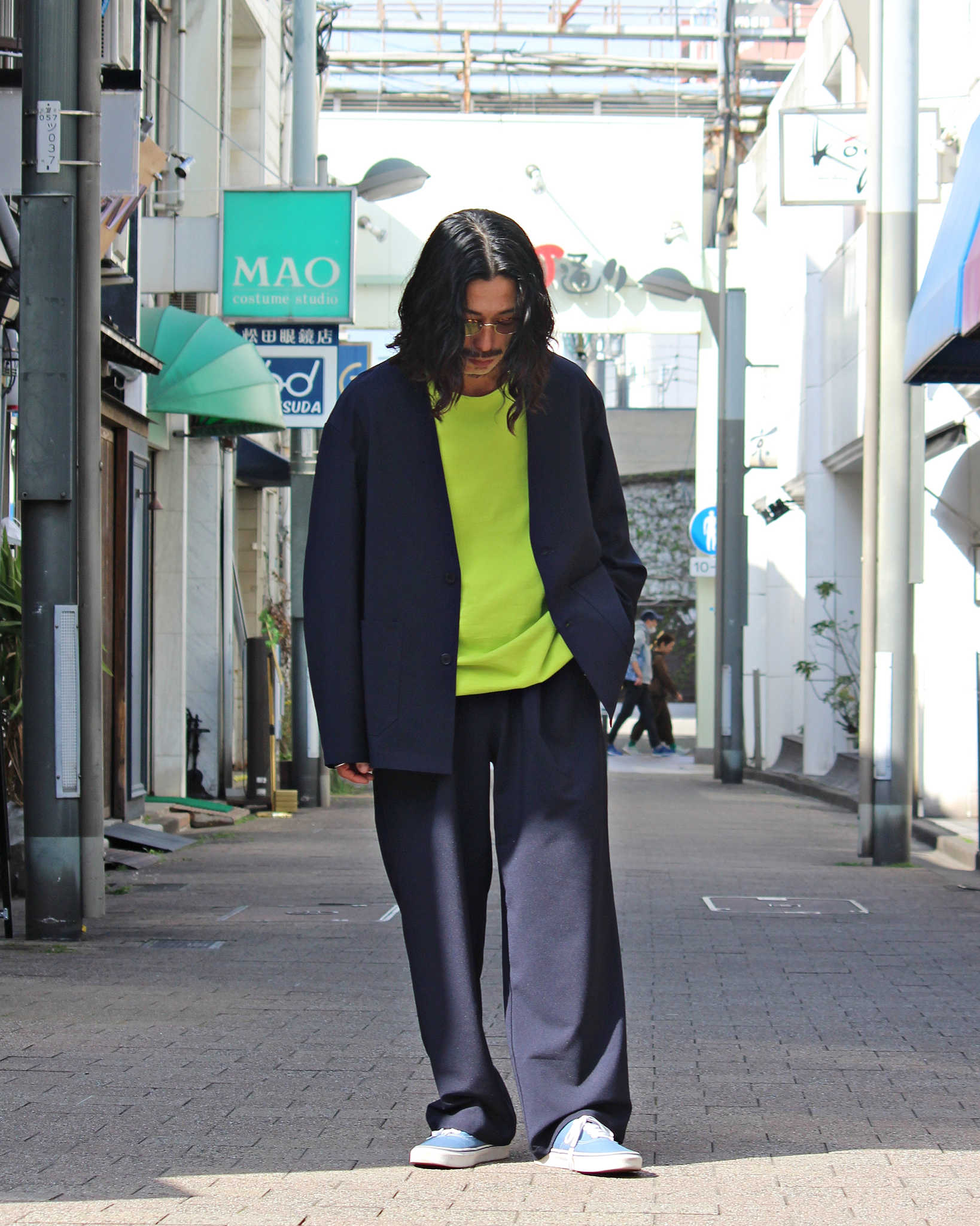 LAMOND ラモンド / NO-COLLAR SHARI JACKET ノーカラーシャリジャケット (NAVY BLACK ネイビーブラック)