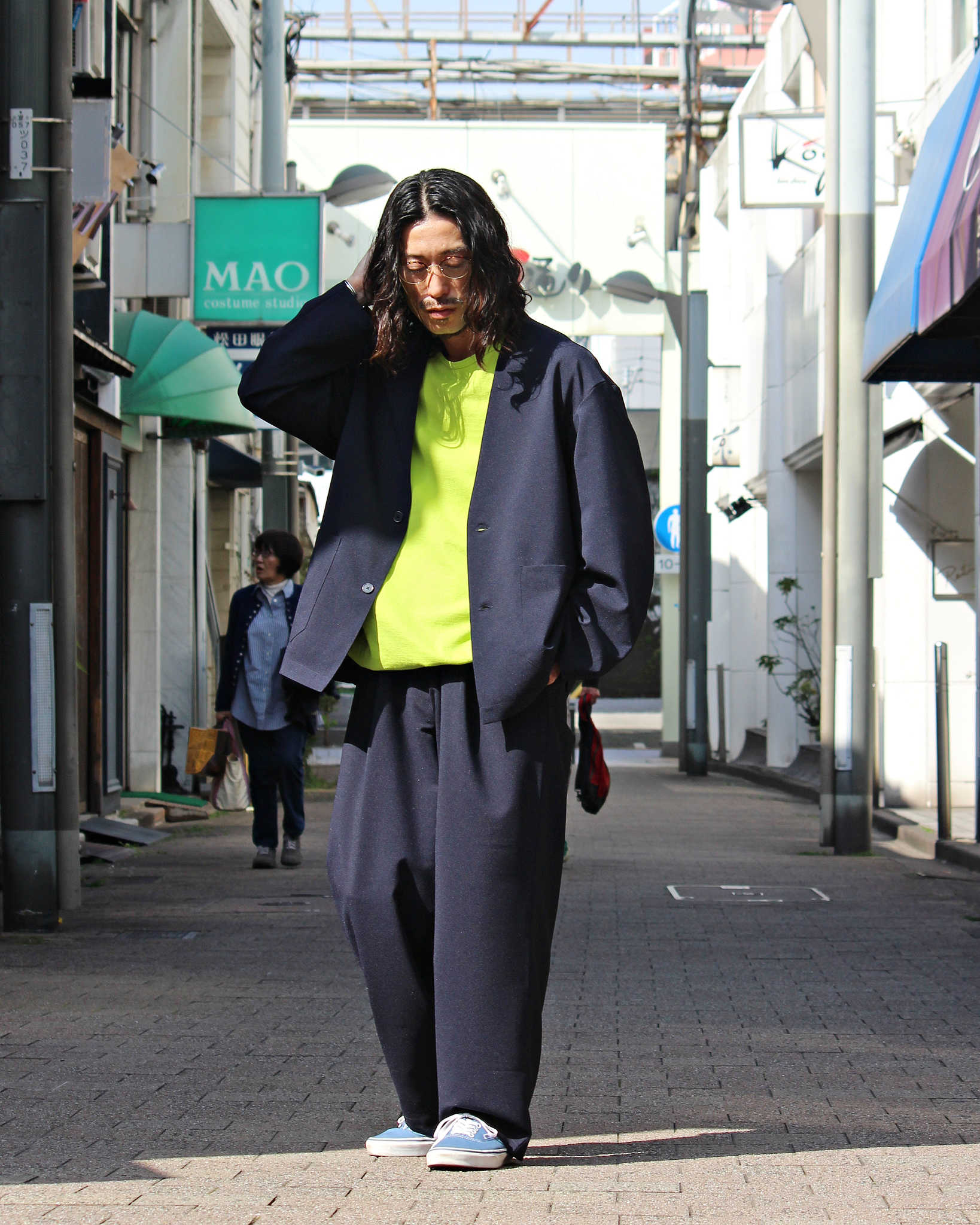 LAMOND ラモンド / NO-COLLAR SHARI JACKET ノーカラーシャリジャケット (NAVY BLACK ネイビーブラック)
