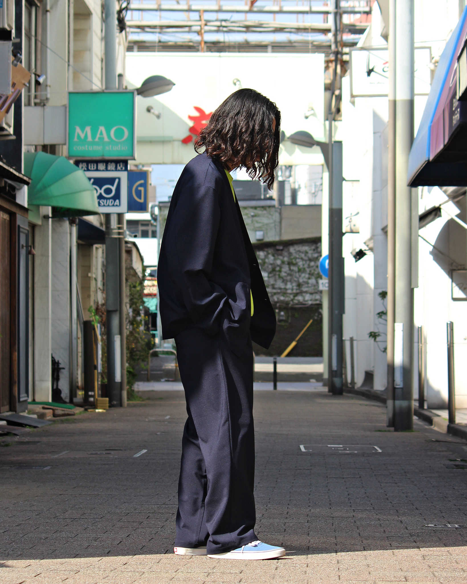 LAMOND ラモンド / NO-COLLAR SHARI JACKET ノーカラーシャリジャケット (NAVY BLACK ネイビーブラック)