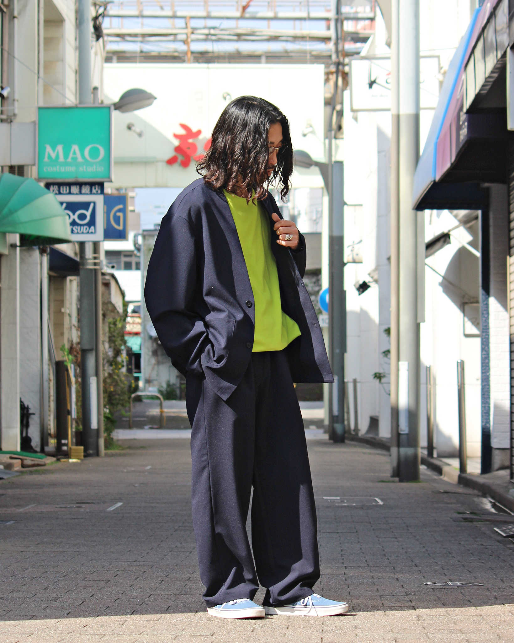 LAMOND ラモンド / NO-COLLAR SHARI JACKET ノーカラーシャリジャケット (NAVY BLACK ネイビーブラック)