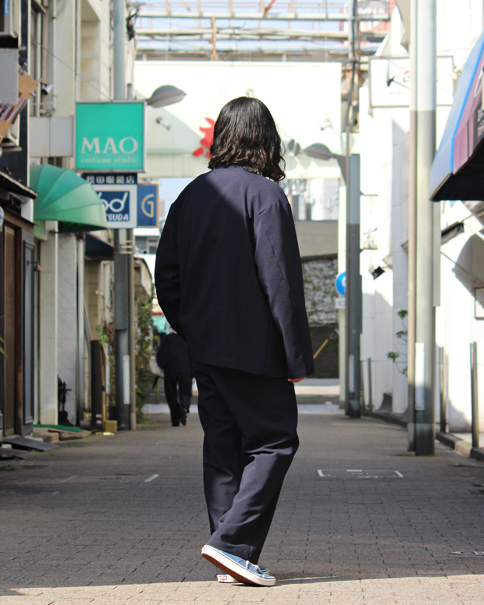 LAMOND ラモンド / NO-COLLAR SHARI JACKET ノーカラーシャリジャケット (NAVY BLACK ネイビーブラック)