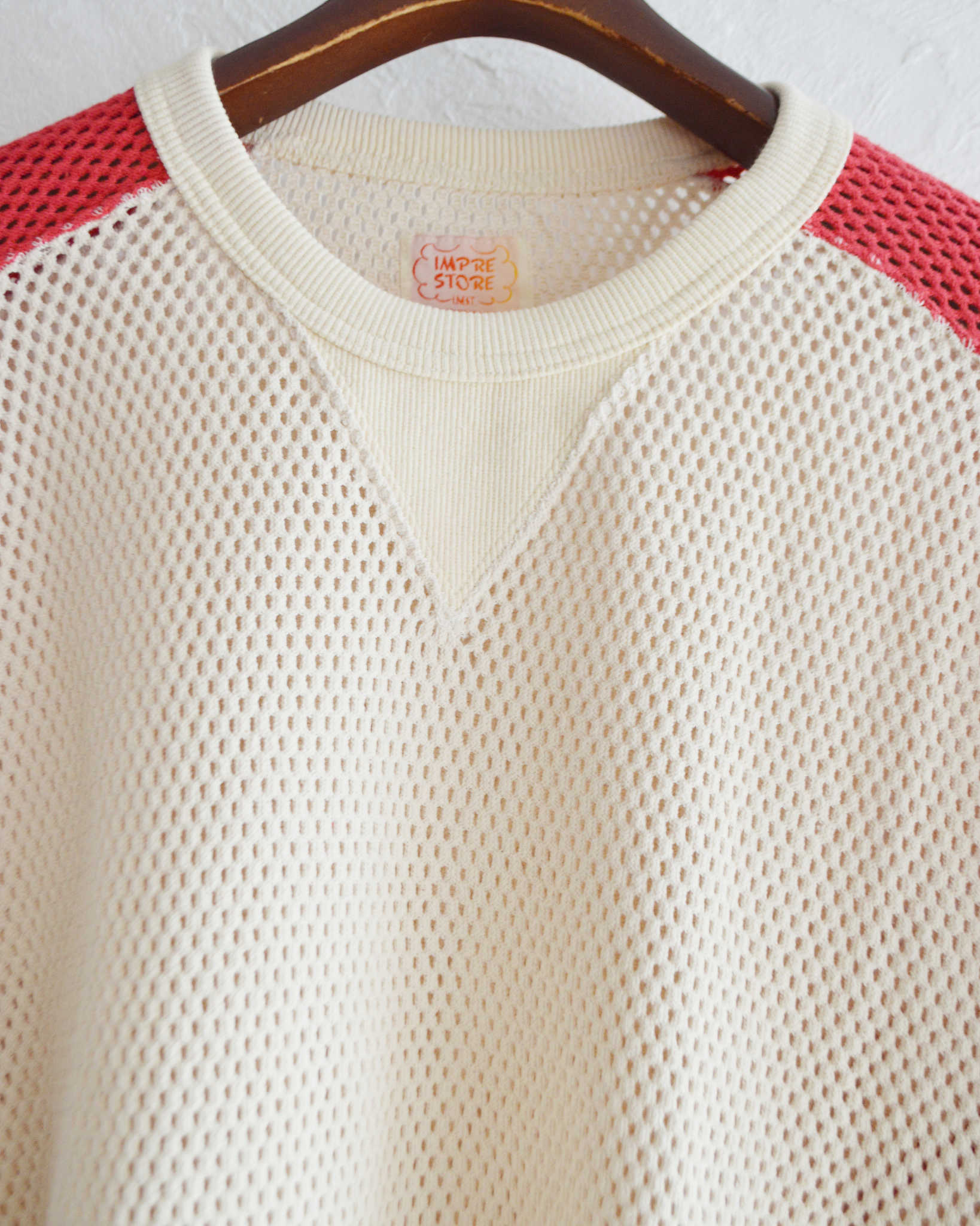IMPRESTORE インプレストア / Ruker ルーカー | Mesh freedom long t メッシュフリーダムスリーブロンTEE (Natural/Red ナチュラルレッド)