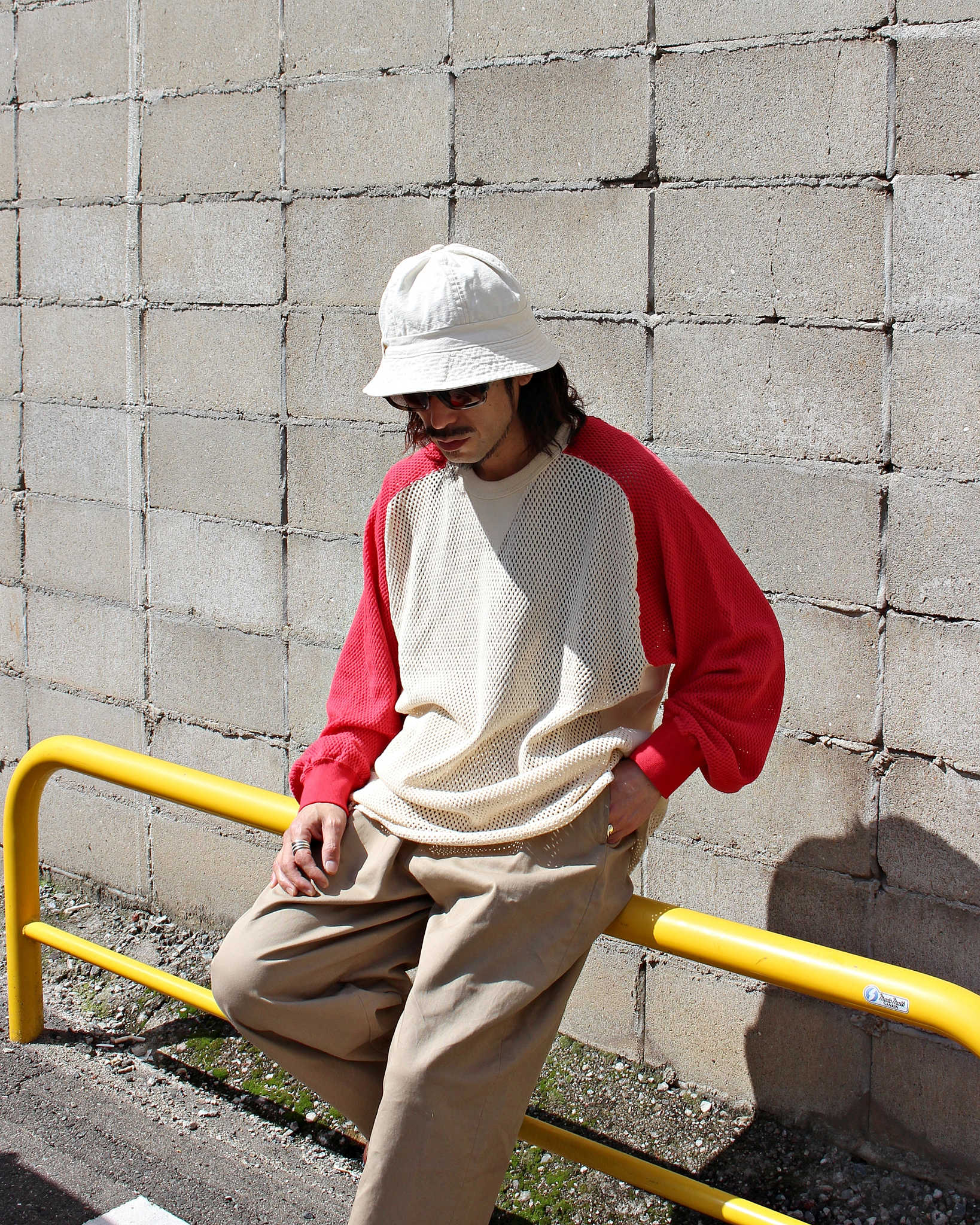 IMPRESTORE インプレストア / Ruker ルーカー | Mesh freedom long t メッシュフリーダムスリーブロンTEE (Natural/Red ナチュラルレッド)