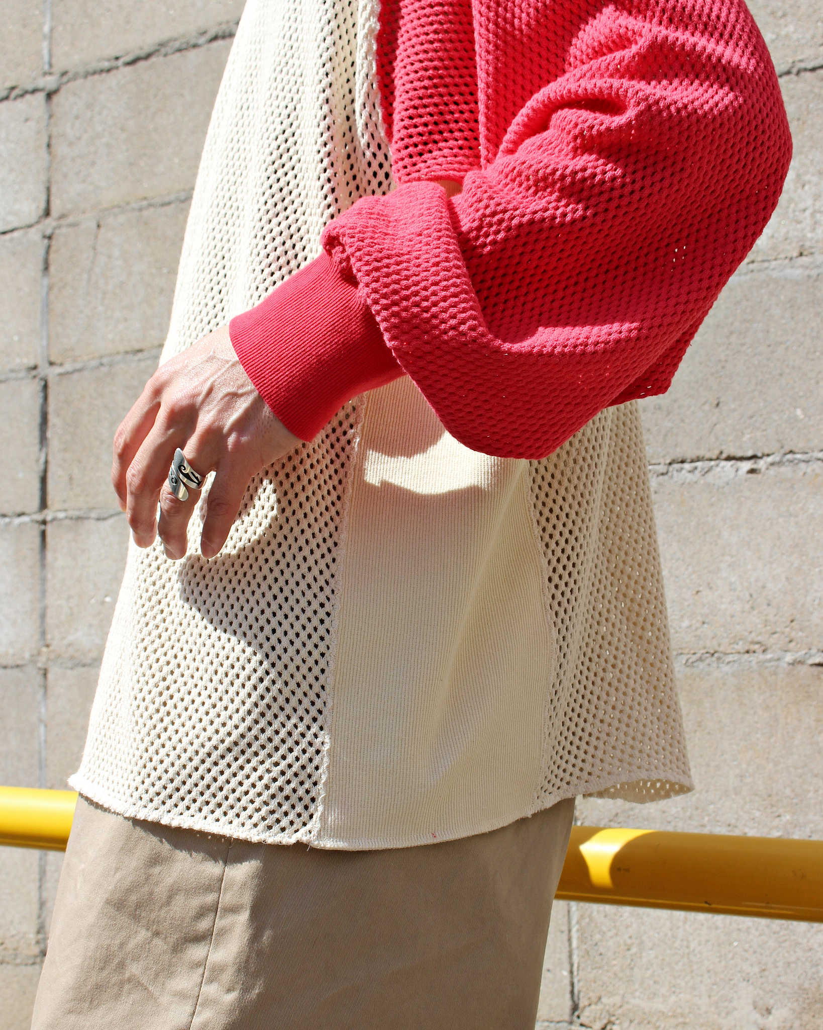 IMPRESTORE インプレストア / Ruker ルーカー | Mesh freedom long t メッシュフリーダムスリーブロンTEE (Natural/Red ナチュラルレッド)