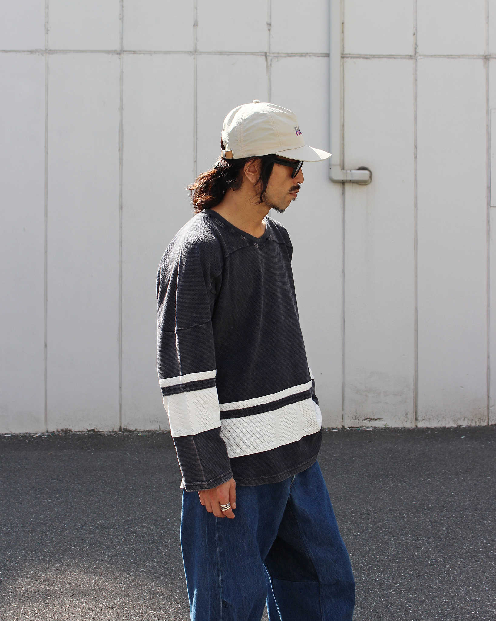 IMPRESTORE インプレストア / Duke-mesh t-cloth V.D デューク | Hokey V-neck ホッケーVネック (faded Navy フェイデットネイビー)