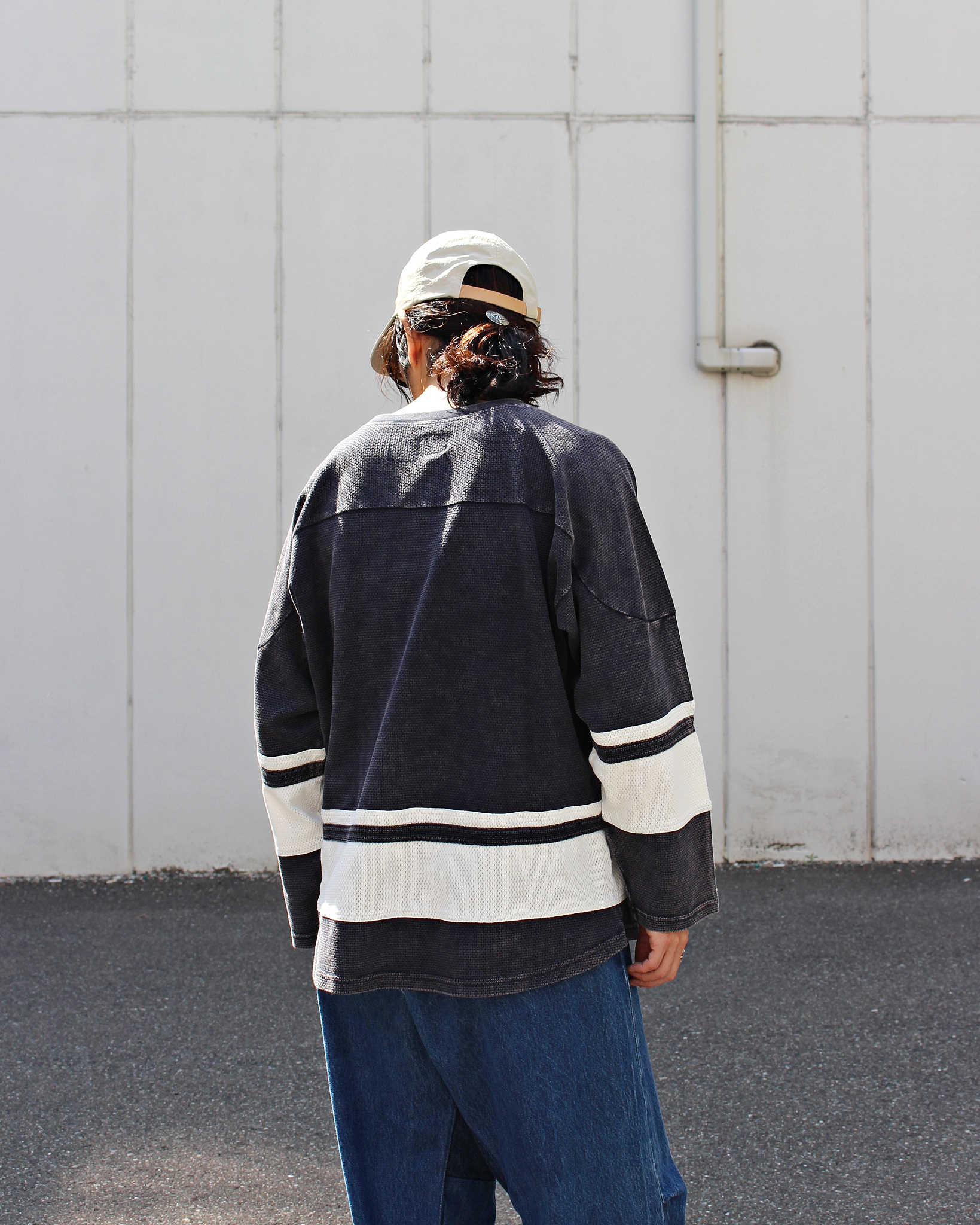 IMPRESTORE インプレストア / Duke-mesh t-cloth V.D デューク | Hokey V-neck ホッケーVネック (faded Navy フェイデットネイビー)