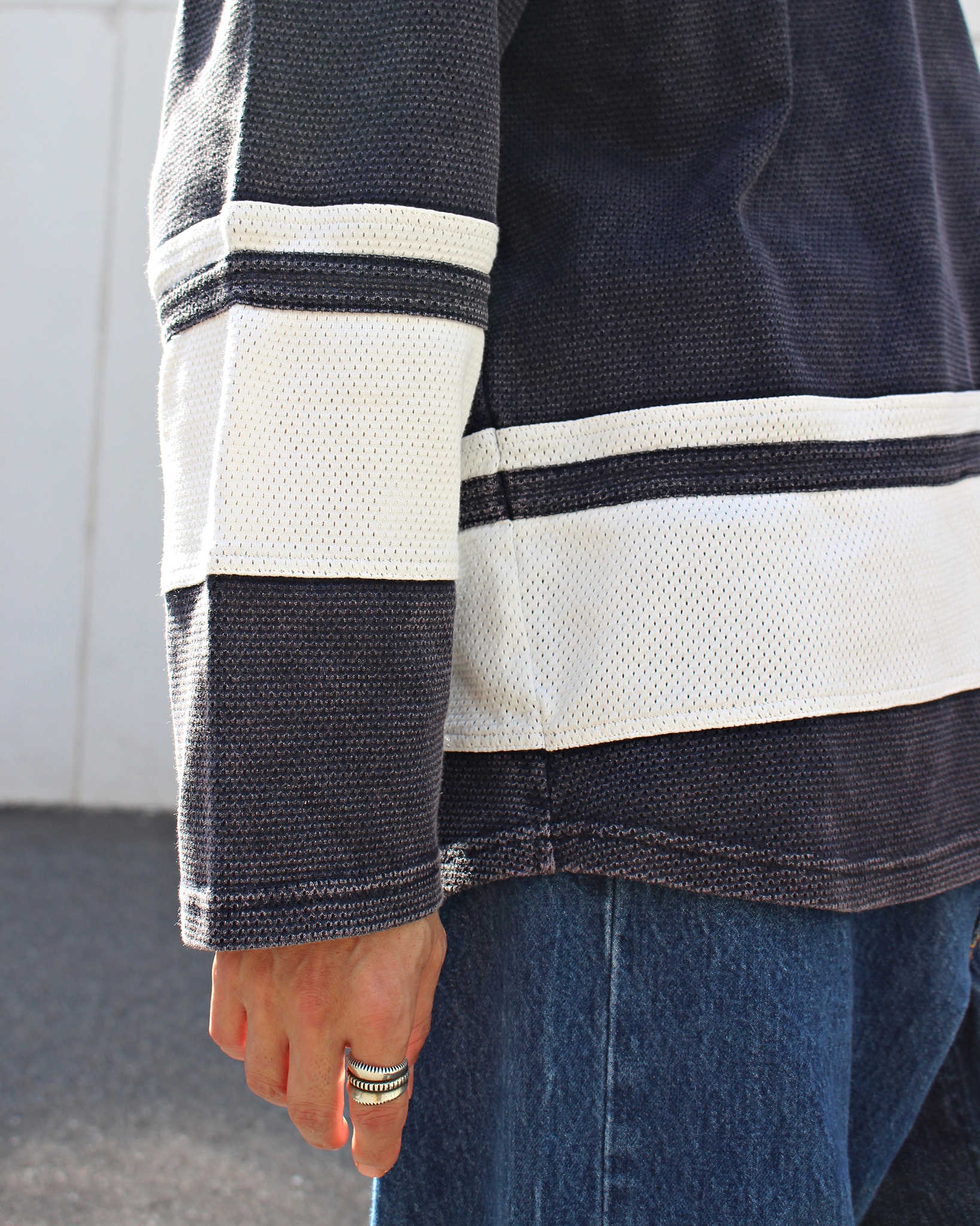 IMPRESTORE インプレストア / Duke-mesh t-cloth V.D デューク | Hokey V-neck ホッケーVネック (faded Navy フェイデットネイビー)