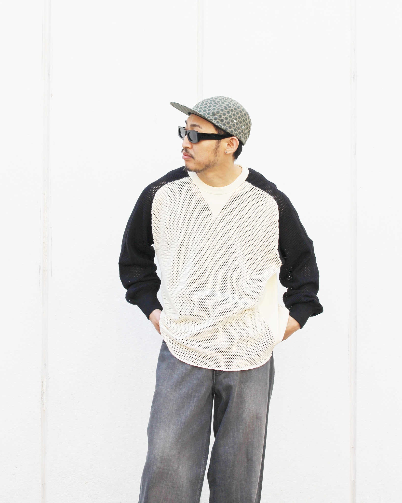 IMPRESTORE インプレストア / Ruker ルーカー | Mesh freedom long t メッシュフリーダムスリーブロンTEE (Natural/Black ナチュラルブラック)