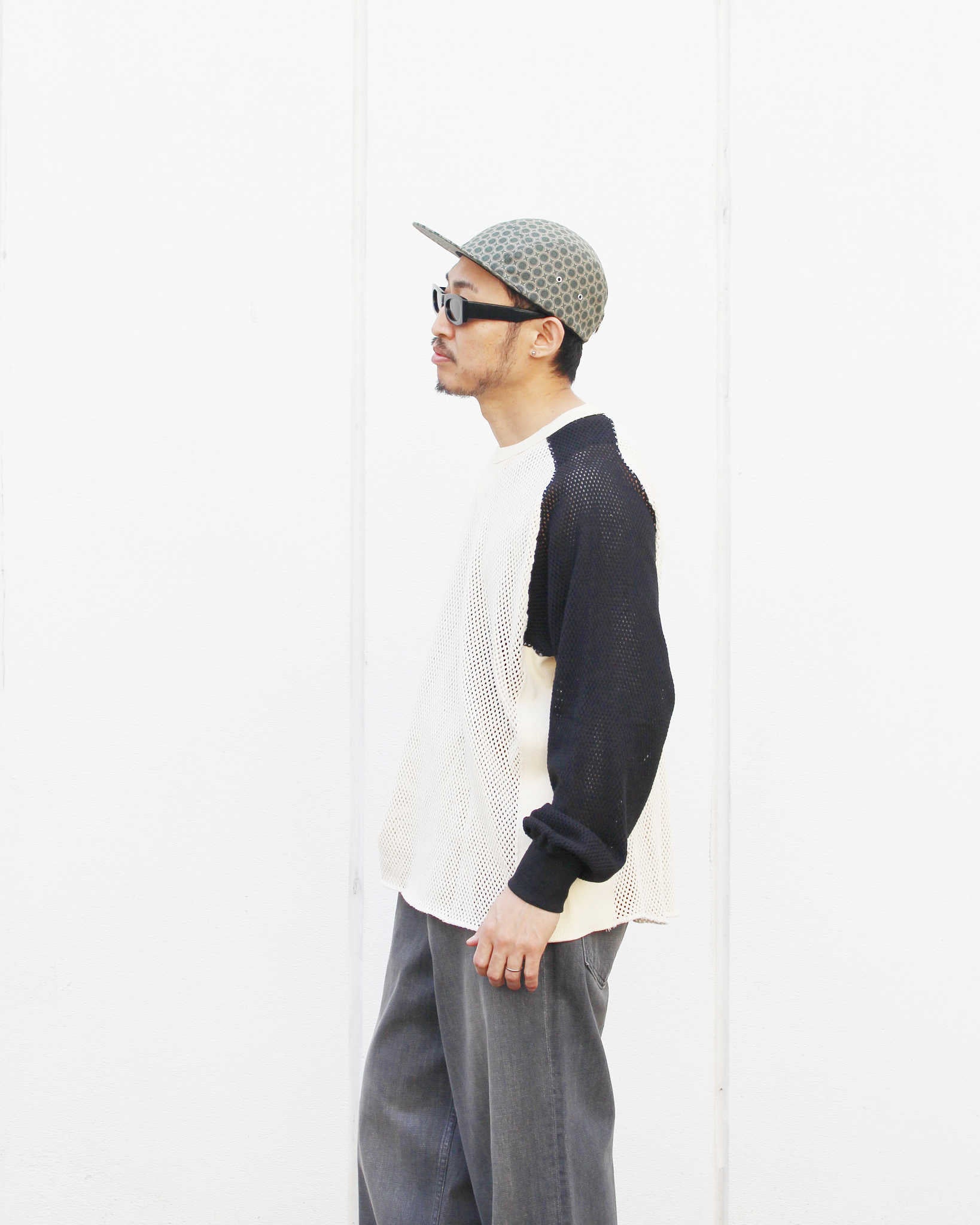 IMPRESTORE インプレストア / Ruker ルーカー | Mesh freedom long t メッシュフリーダムスリーブロンTEE (Natural/Black ナチュラルブラック)