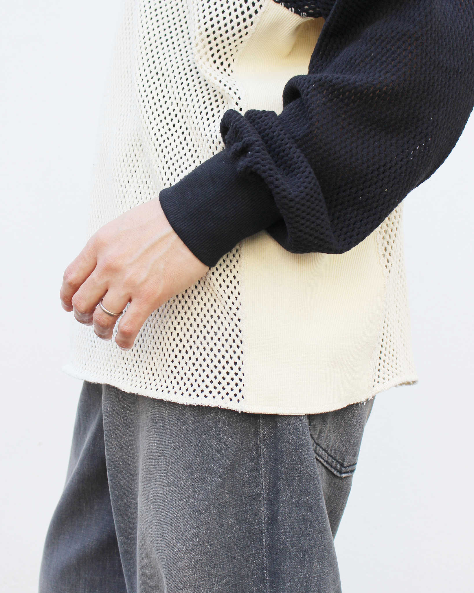 IMPRESTORE インプレストア / Ruker ルーカー | Mesh freedom long t メッシュフリーダムスリーブロンTEE (Natural/Black ナチュラルブラック)