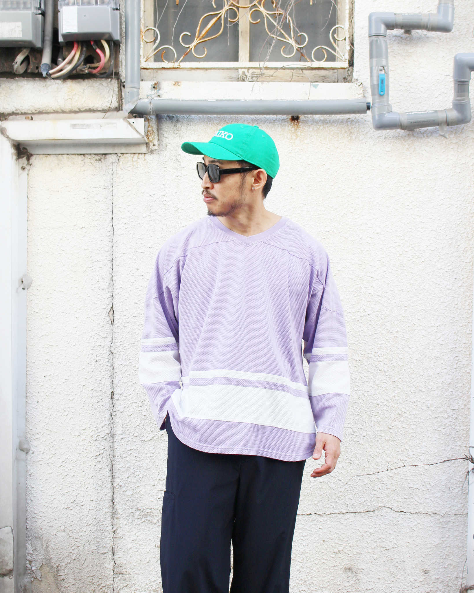 IMPRESTORE インプレストア / Duke-mesh t-cloth V.D デューク | Hokey V-neck ホッケーVネック (faded Purple フェイデットパープル)
