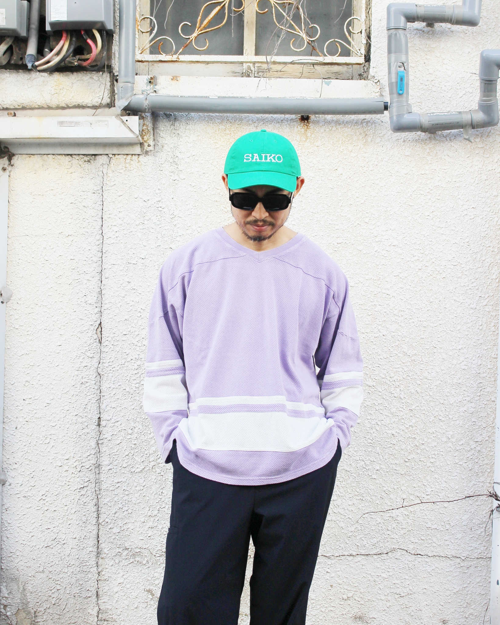 IMPRESTORE インプレストア / Duke-mesh t-cloth V.D デューク | Hokey V-neck ホッケーVネック (faded Purple フェイデットパープル)
