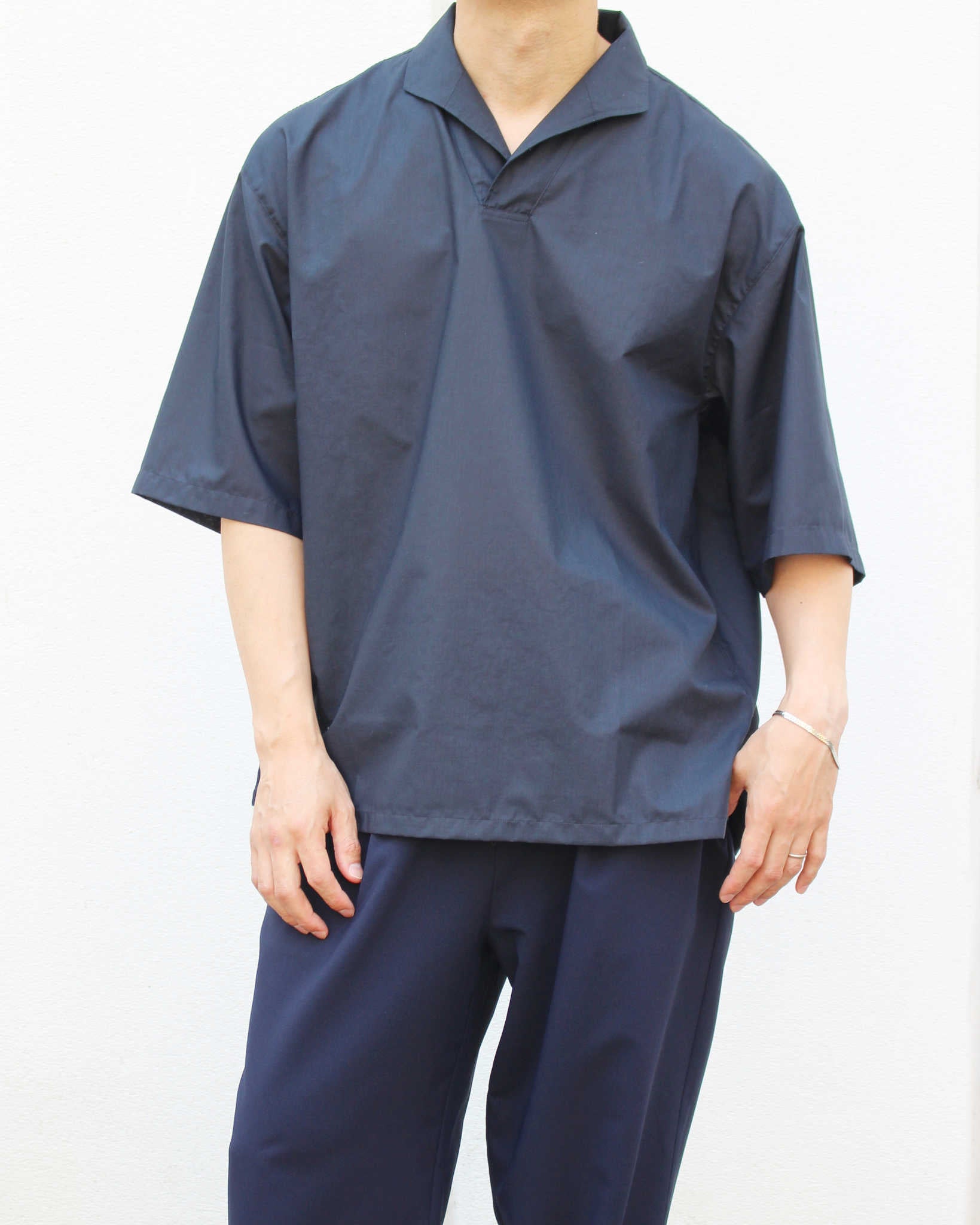 LAMOND ラモンド / LAWN SKIPPER SHIRTS ローンスキッパーシャツ (NAVY BLACK ネイビーブラック)