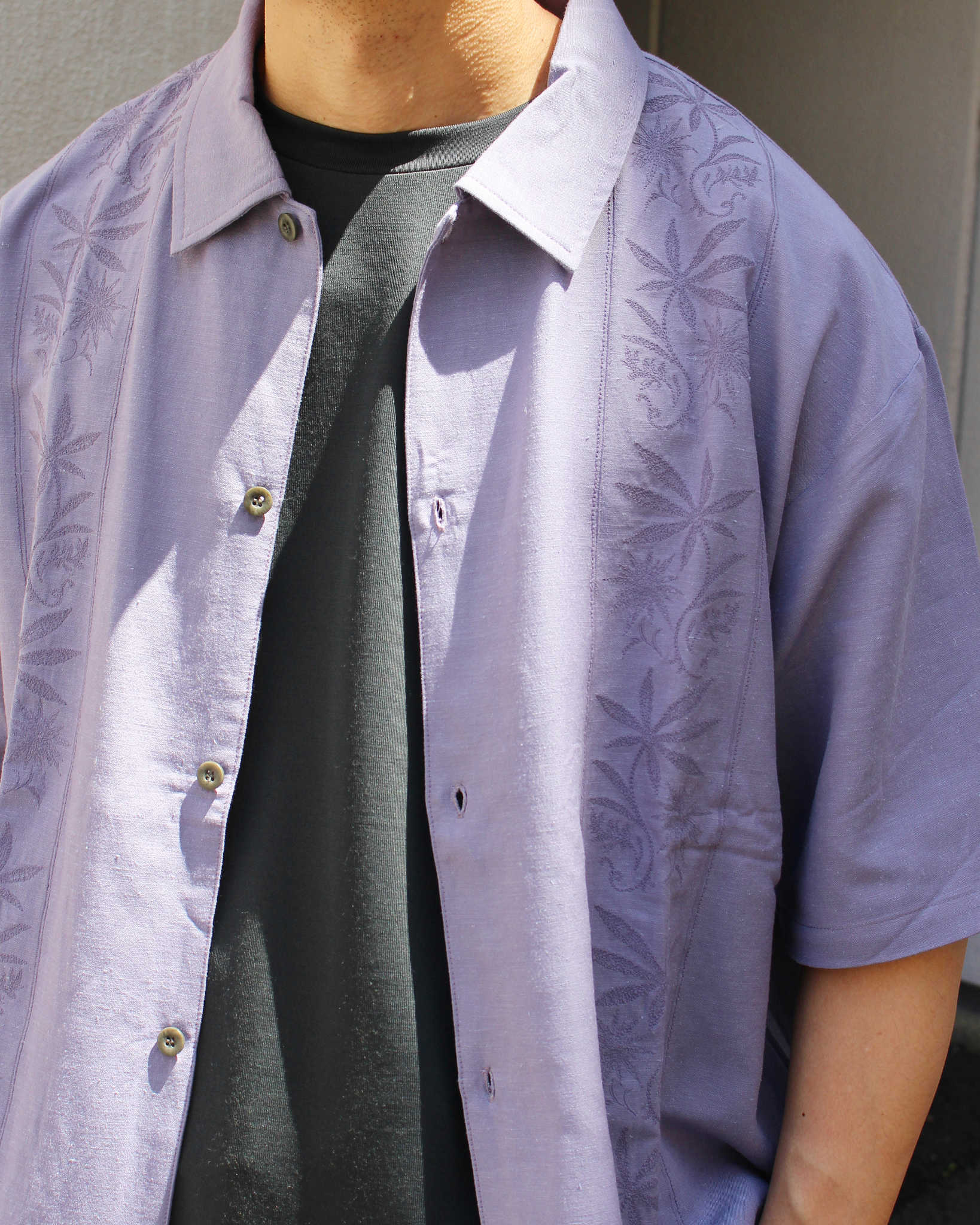 GOHEMP ゴーヘンプ / YURURI EMB SHIRTS ユルリエンブシャツ (HELLO BLUE ハローブルー)