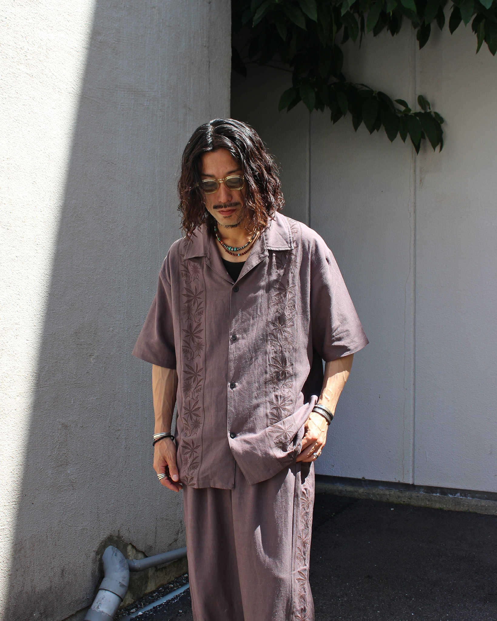 GOHEMP ゴーヘンプ / YURURI EMB SHIRTS ユルリエンブシャツ (STONE GRAY ストーングレー)