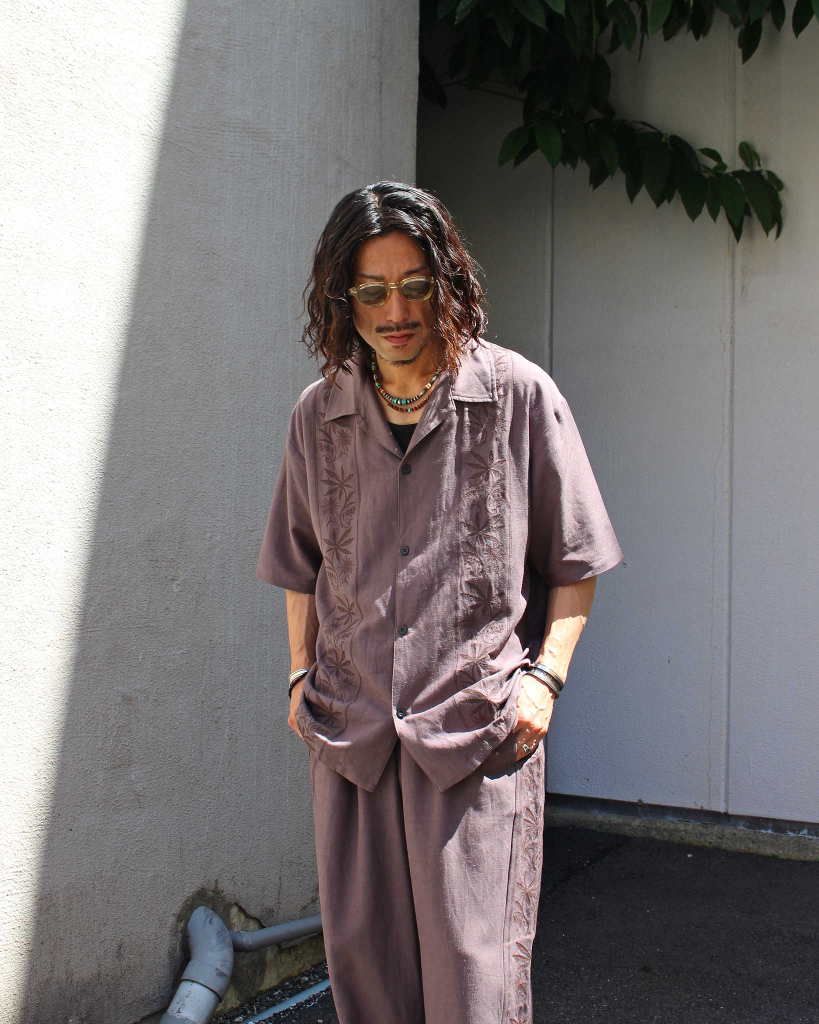 GOHEMP ゴーヘンプ / YURURI EMB SHIRTS ユルリエンブシャツ (STONE GRAY ストーングレー)