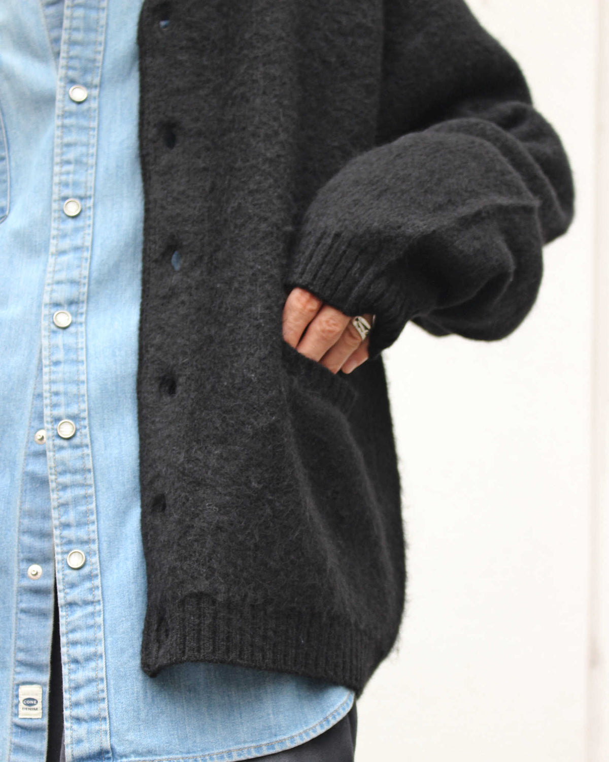 TOWN CRAFT タウンクラフト / mohair shaggy cardigan  モヘアカーディガン (BLACK ブラック)