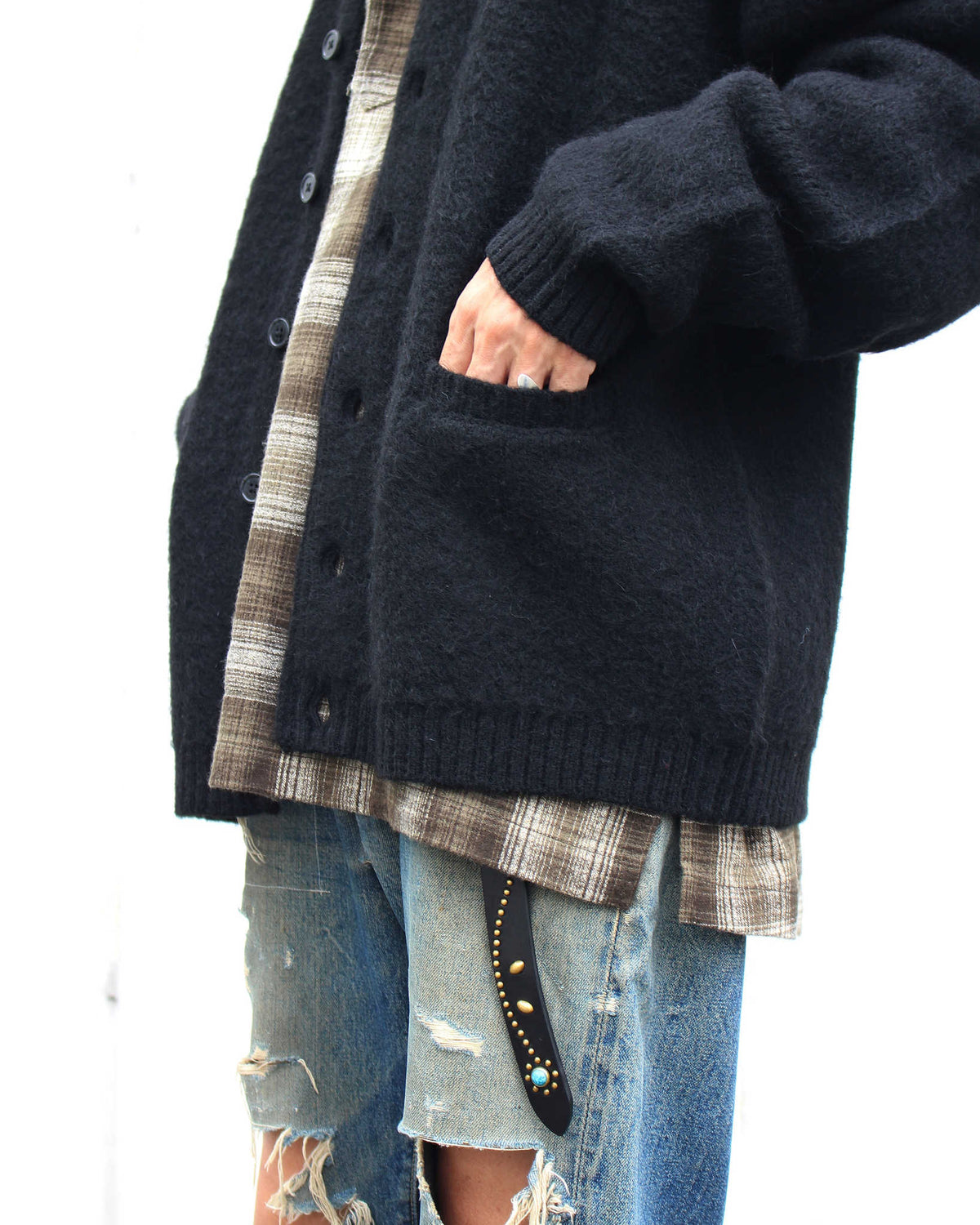 TOWN CRAFT タウンクラフト / mohair shaggy cardigan  モヘアカーディガン (BLACK ブラック)