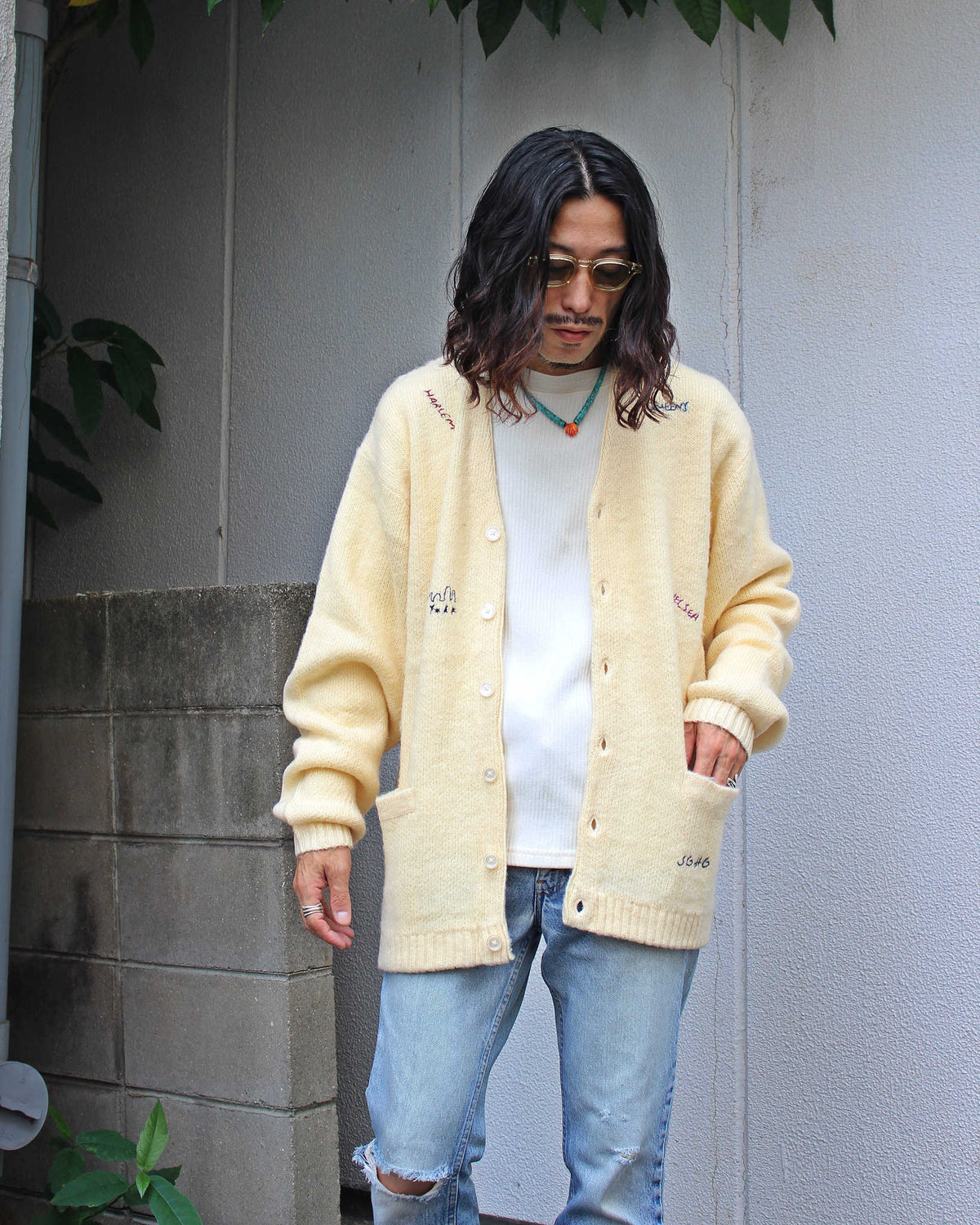 PENNEY'S ぺニーズ / NEW YORK doodle cardigan ニューヨークドゥードゥルカーディガン (OFF WHITE オフホワイト)