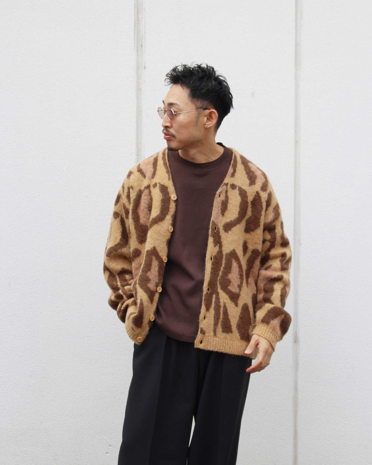 TOWN CRAFT タウンクラフト / mohair shaggy  jacquard cardigan モヘアシャギージャガードカーディガン (LEOPARD レオパード)